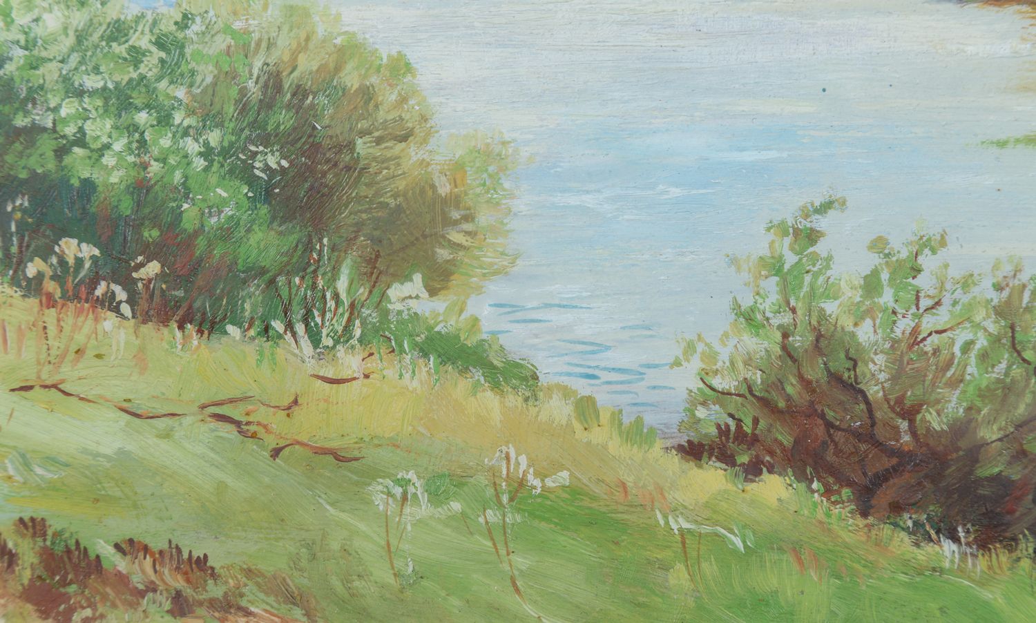 Art Small Antique English Acrylic Painting Picture Of A River Landscape Scene By J. Phipps (Circa 1930) photo