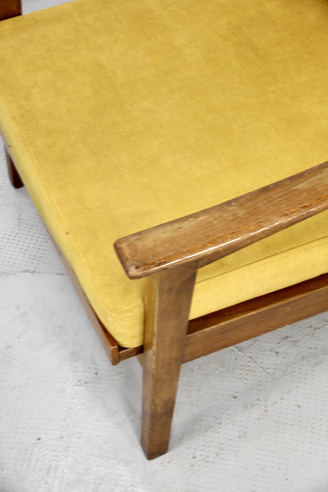 Midcentury Italian Armchair In Teak And Mustard Velvet. photo for sale