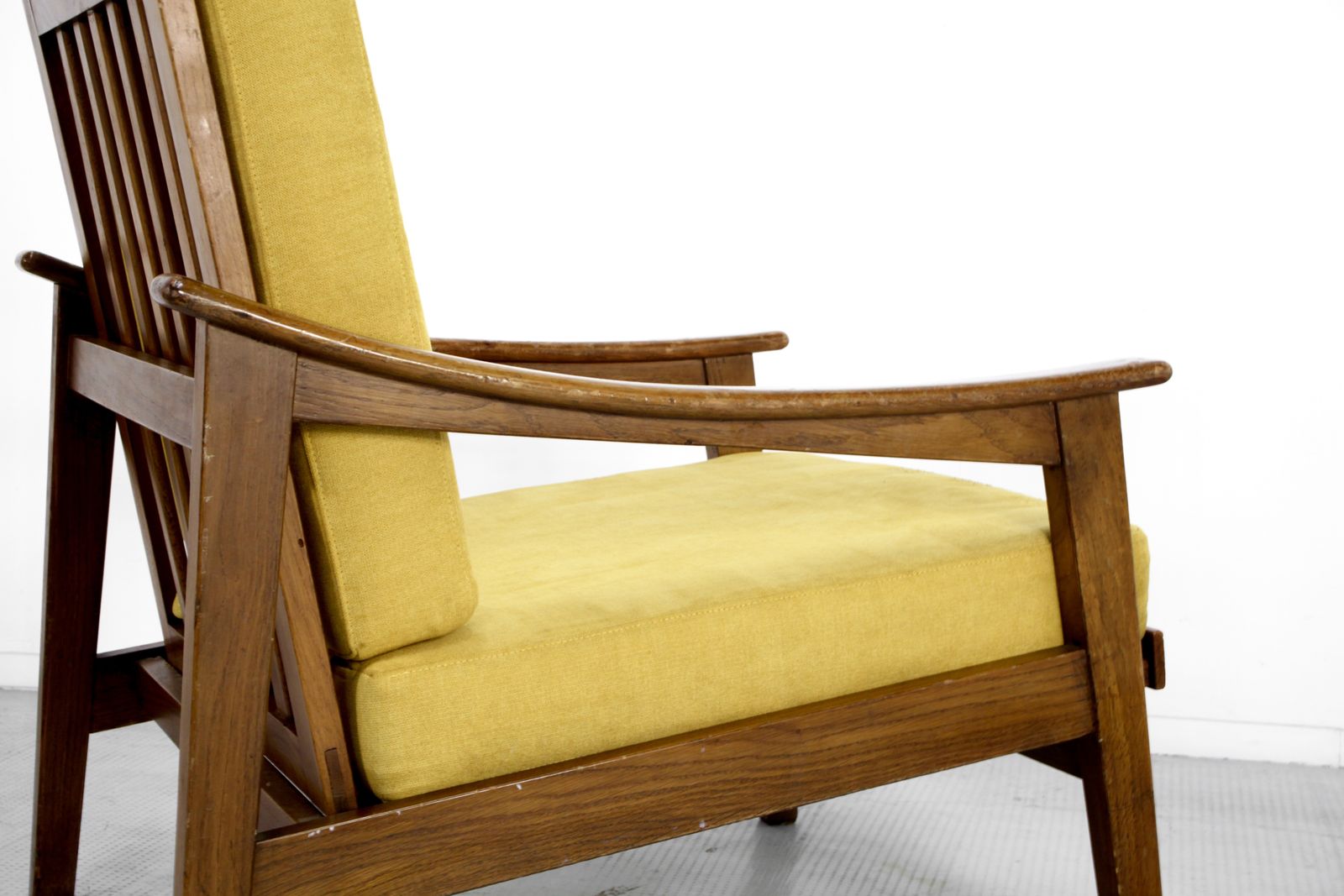 Midcentury Italian Armchair In Teak And Mustard Velvet. photo buy
