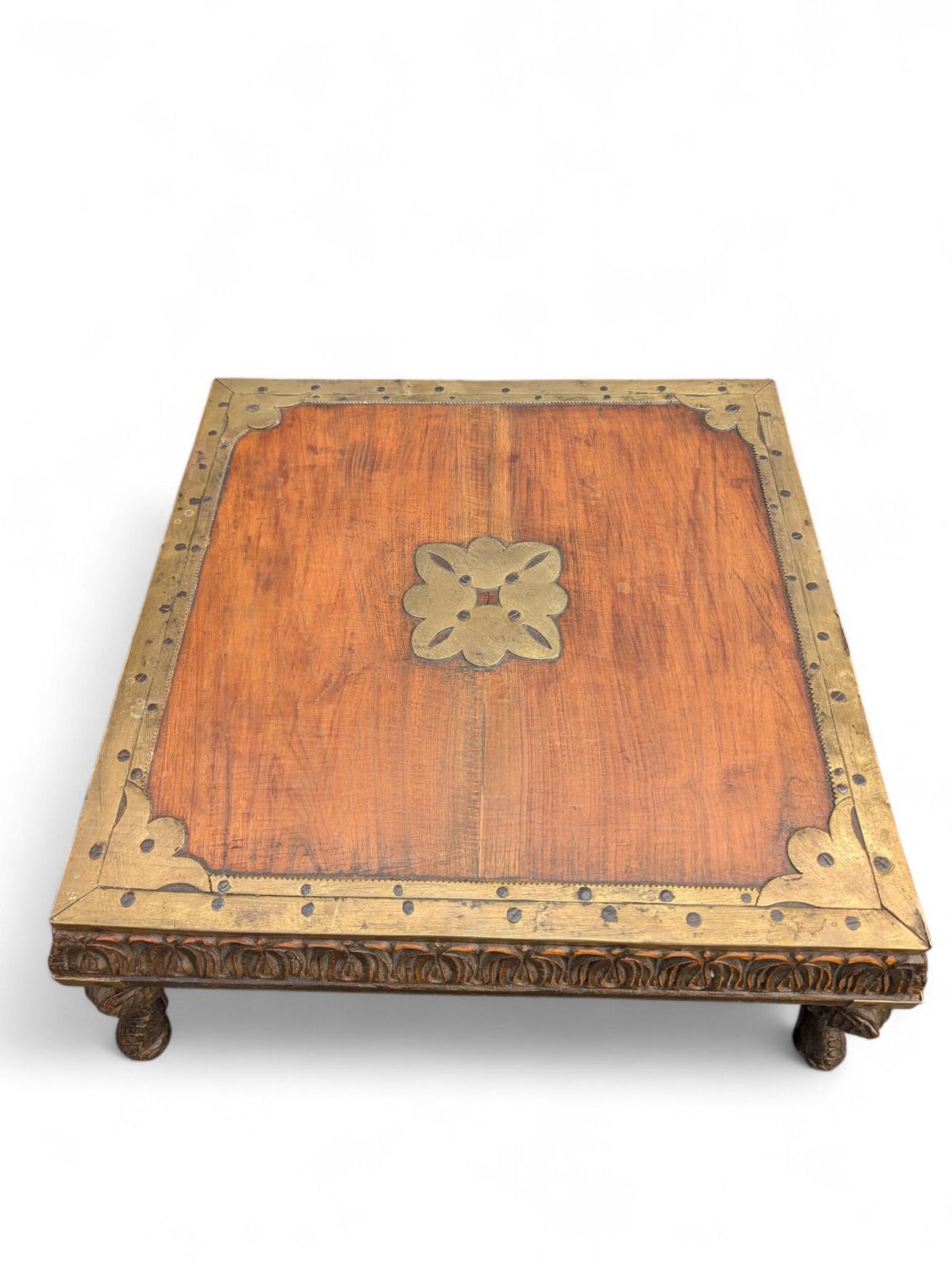 Antique Indian Bajot Low Table – 19th Century Carved Teak Chowki photo 1068.0
