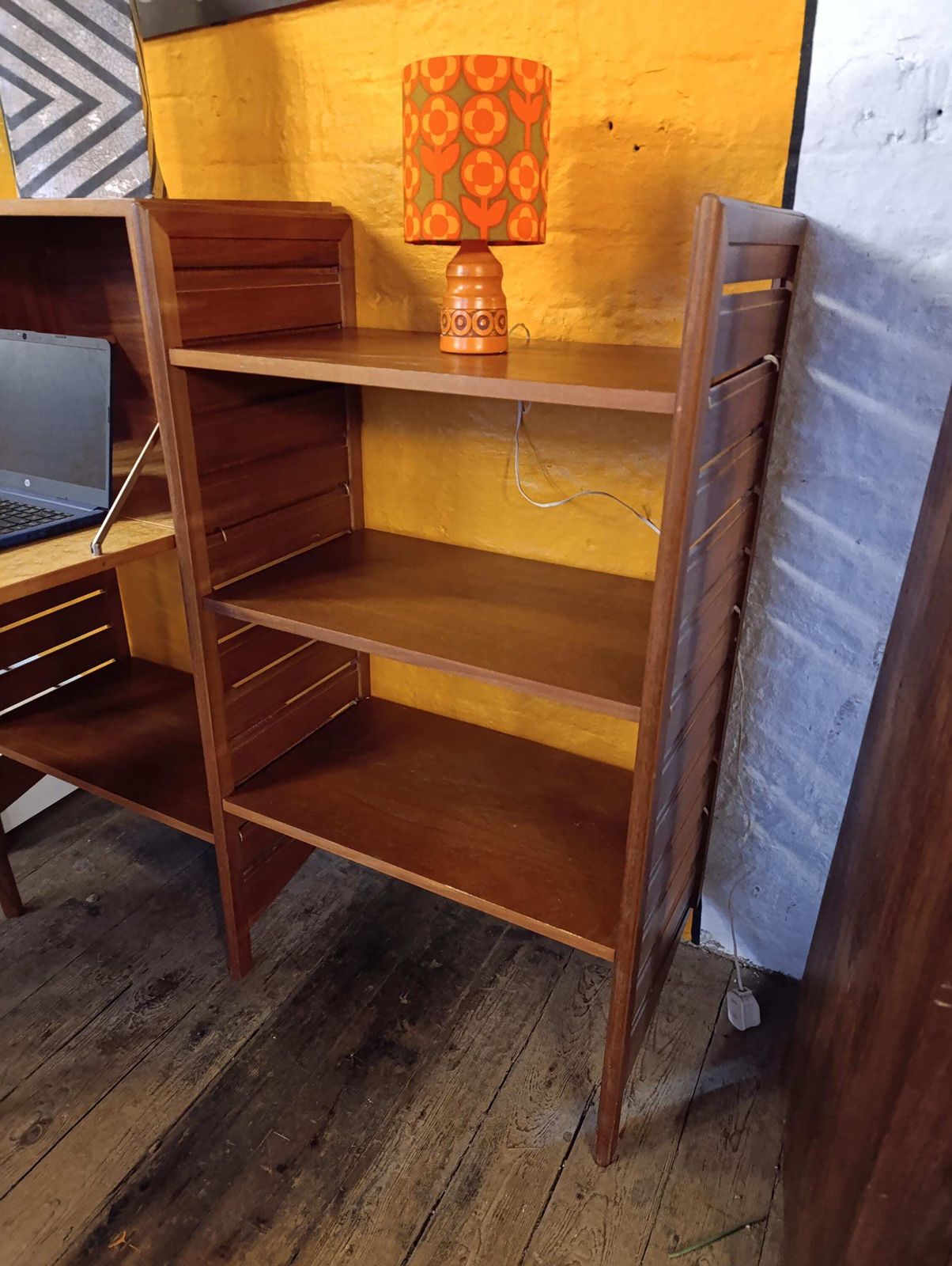 Mid Century Teak Two Bay Ladderax Unit With Bureau Cabinet photo for sale