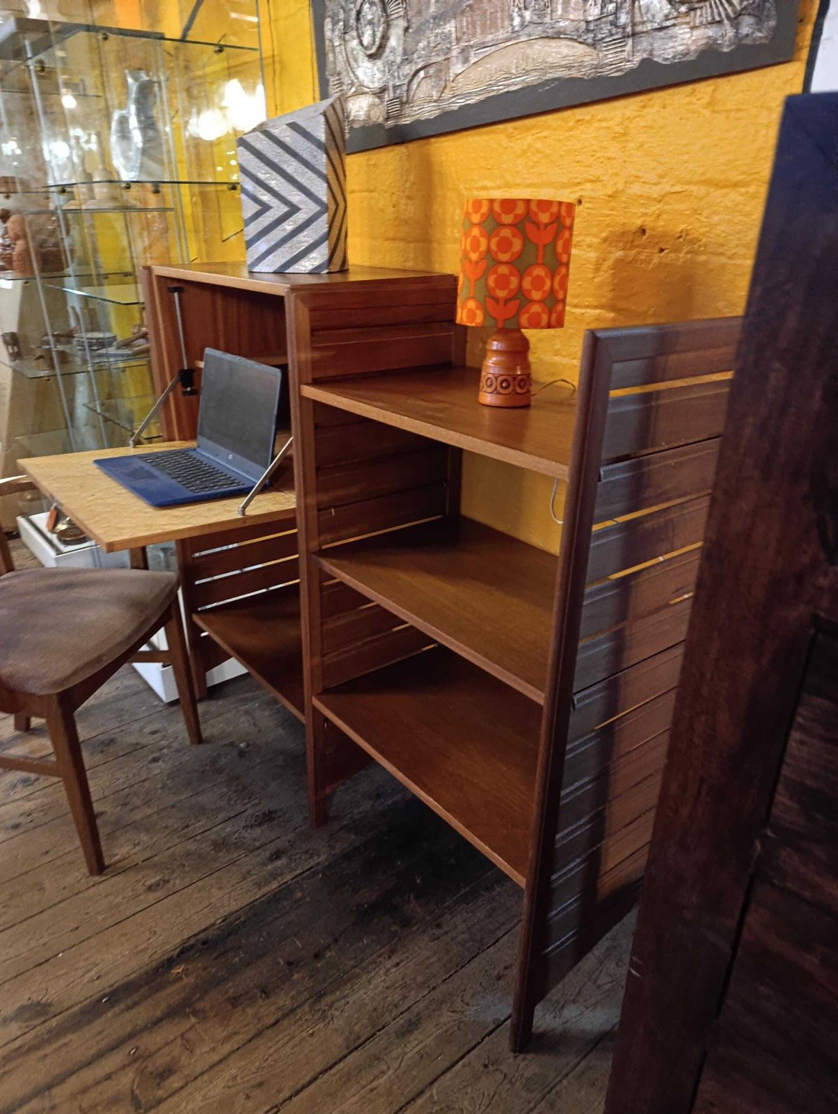 Mid Century Teak Two Bay Ladderax Unit With Bureau Cabinet photo Furniture