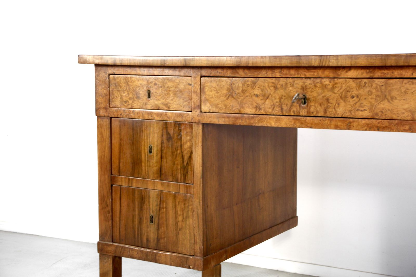 Italian Art Deco Desk In Dark Walnut Burl. photo furniture
