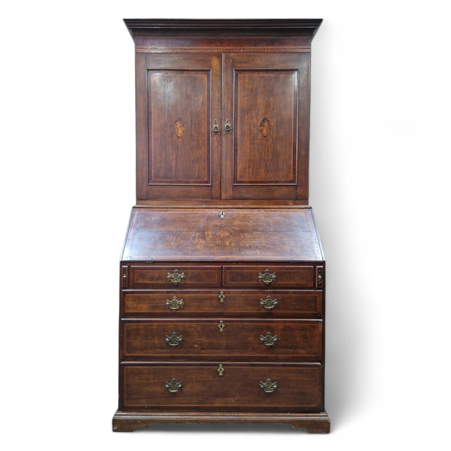Victorian Inlaid Oak Bureau Bookcase Georgian Revival C1890 Writing Desk Drawers photo Furniture