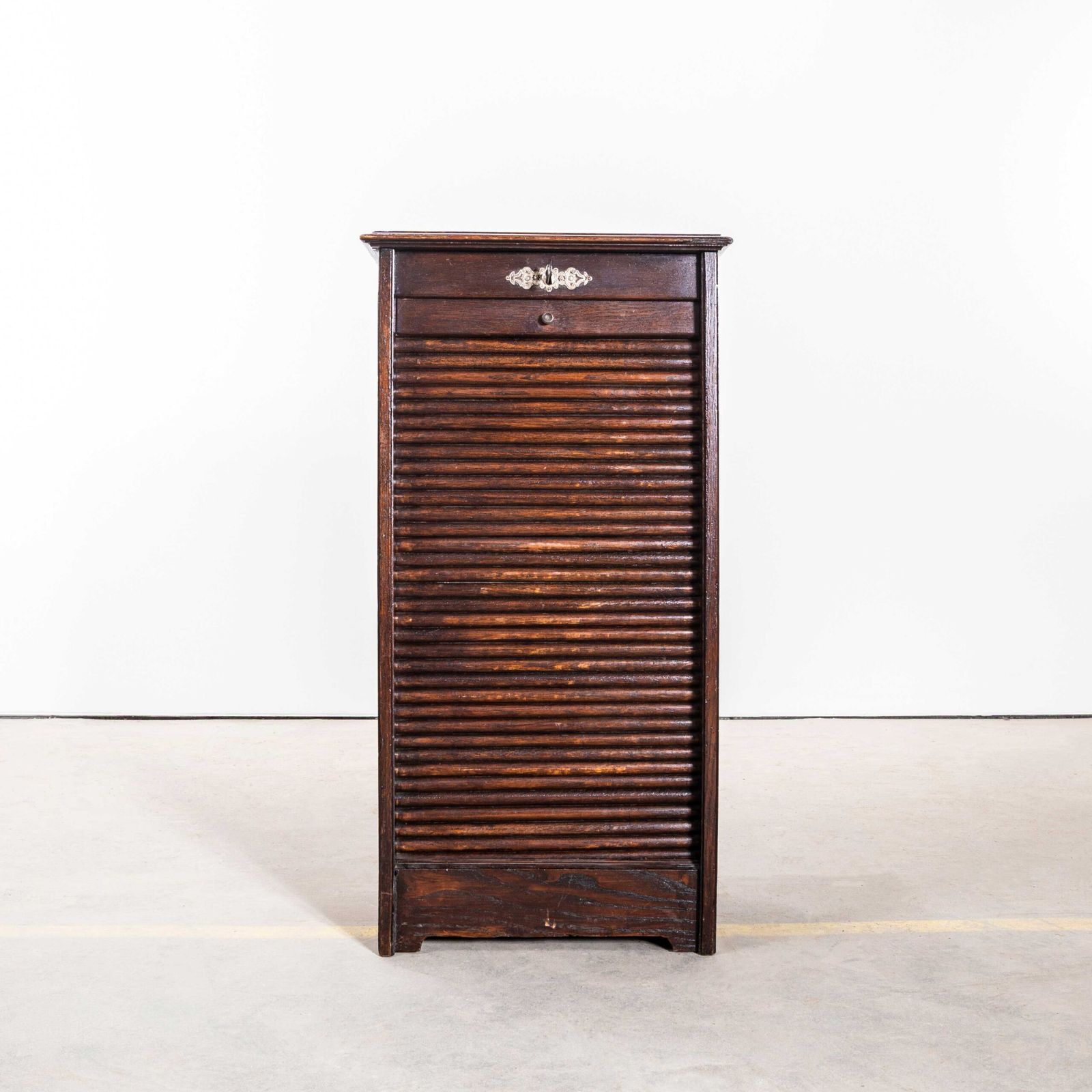 1940’s French Small Oak Atelier Tambour Cabinet