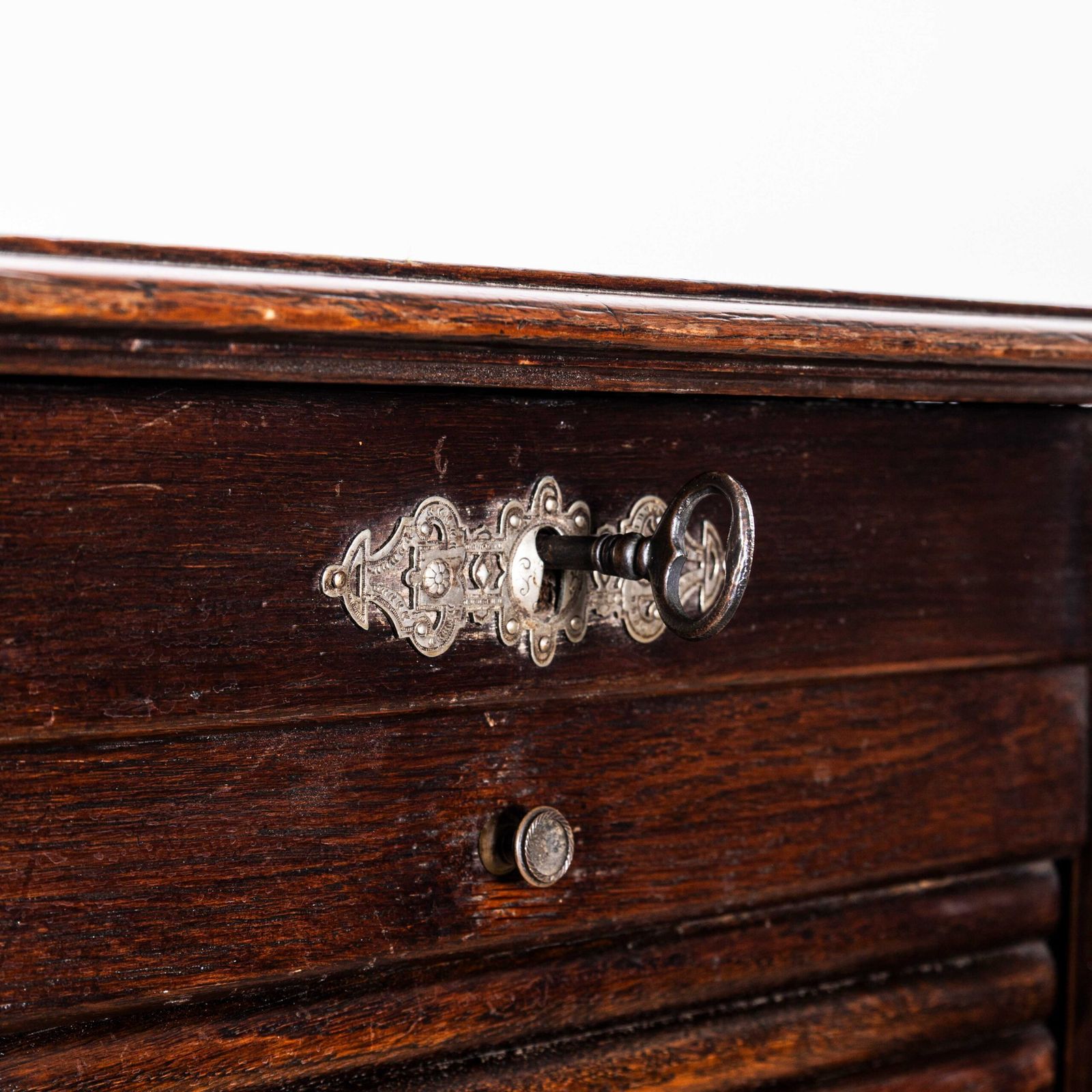 1940’s French Small Oak Atelier Tambour Cabinet photo vintage