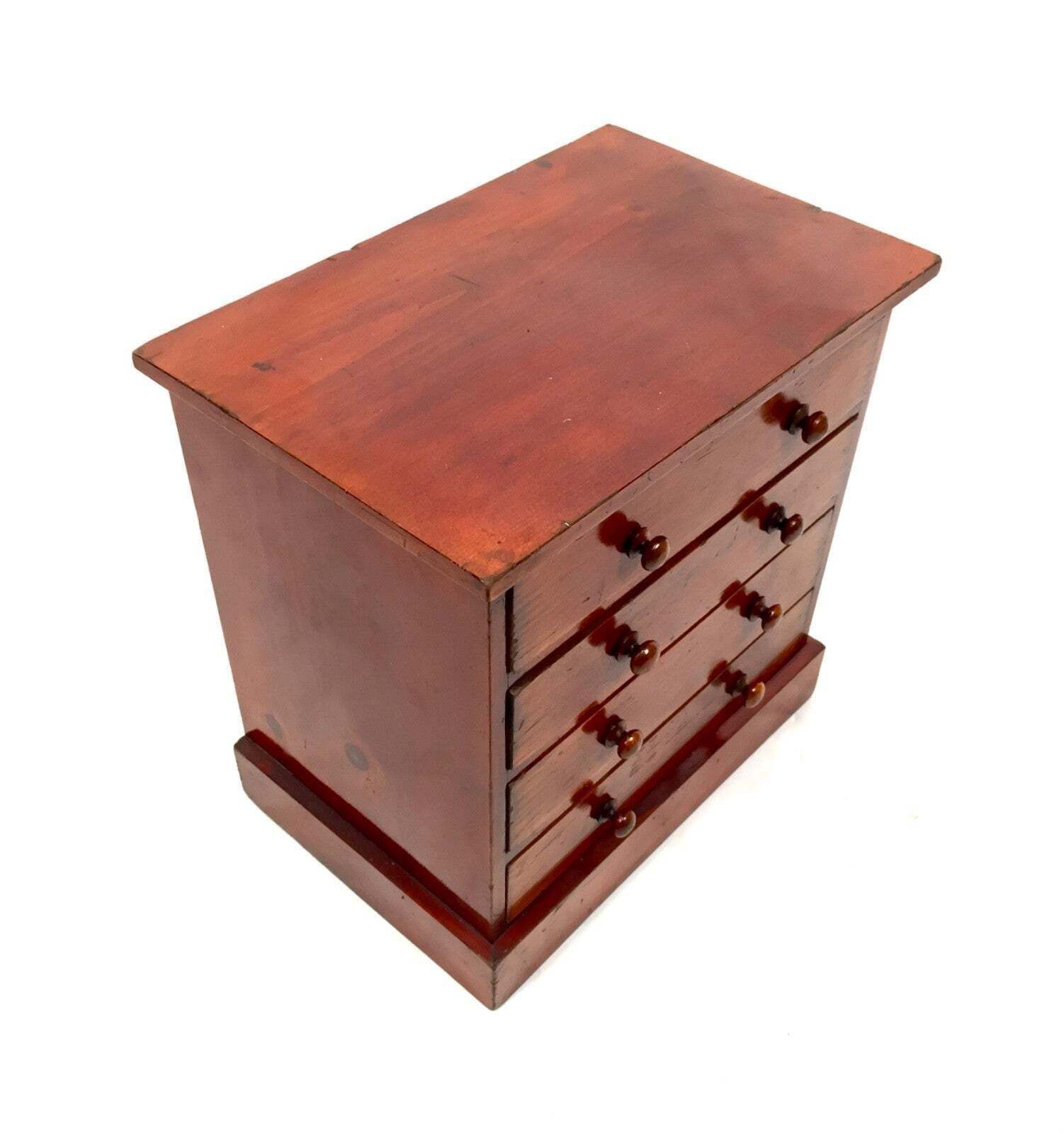 Antique Tabletop Stained Pine Wooden Chest Of Specimen Collectors Drawers C.1930 photo Furniture