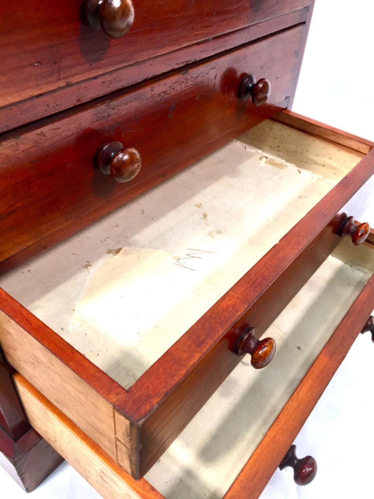 Antique Tabletop Stained Pine Wooden Chest Of Specimen Collectors Drawers C.1930 photo vintage