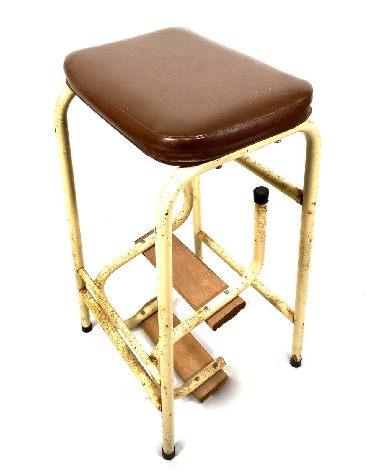 Antique Metal & Wooden Mid 20th Century Metamorphic Stool / Step Ladder C.1950 photo Home Decor