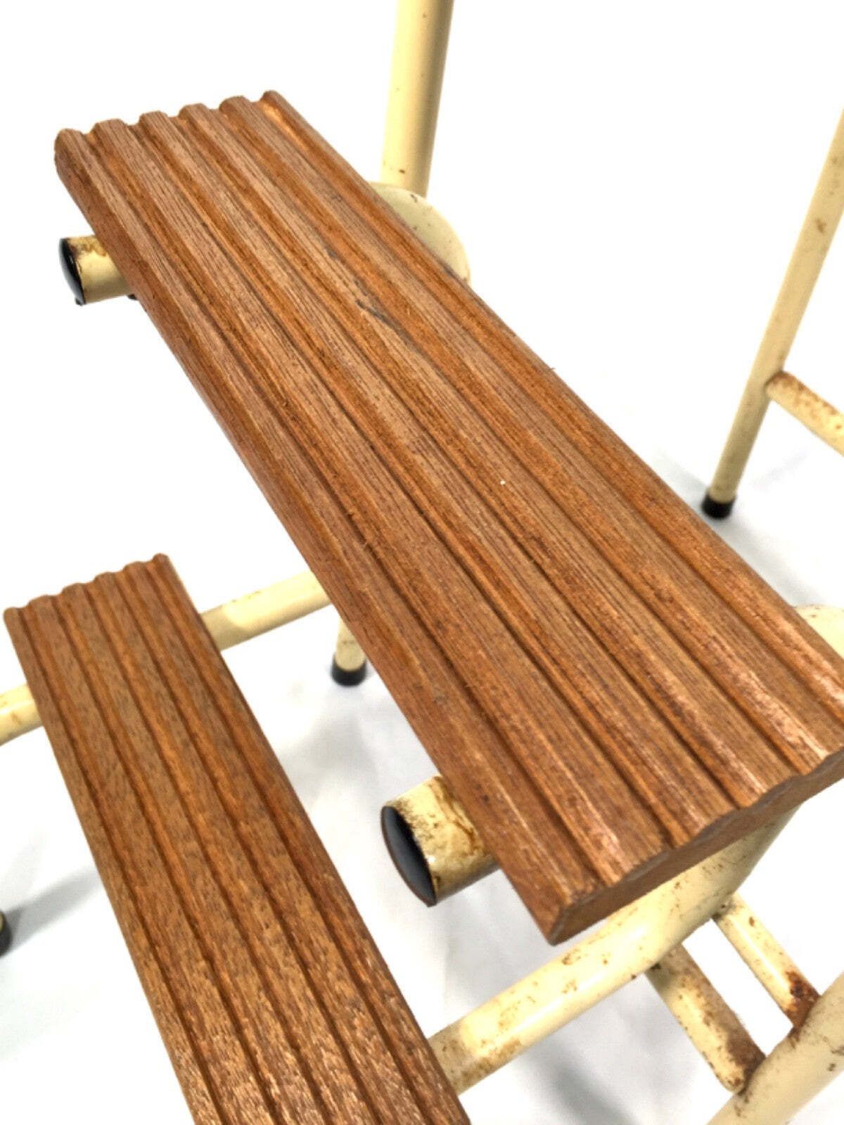 Antique Metal & Wooden Mid 20th Century Metamorphic Stool / Step Ladder C.1950 photo vinterior