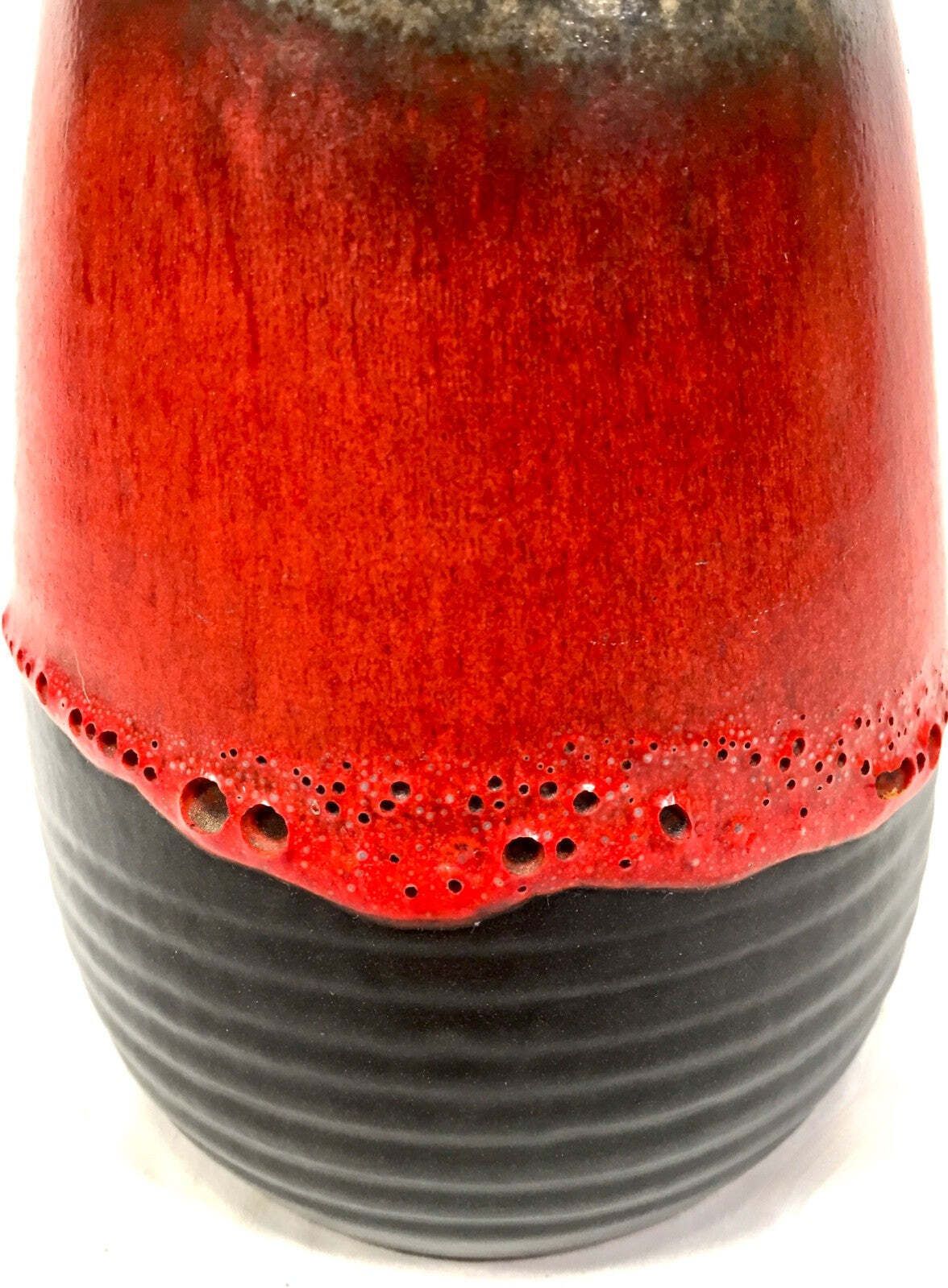Vintage West German Pottery Fat Vase Bay Factory / Red & Black / Retro 1970s photo for sale