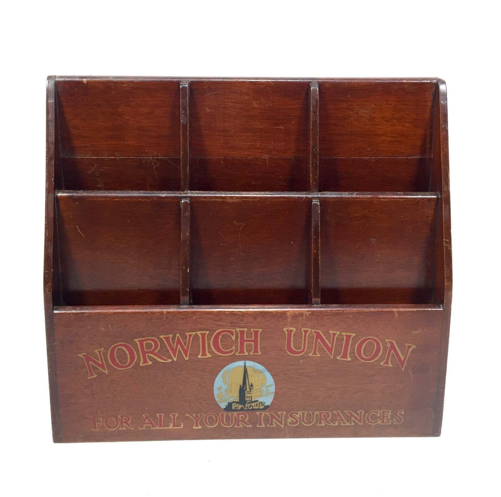 Antique Advertising Wooden Leaflet Holder For Norwich Union General Insurance photo furniture