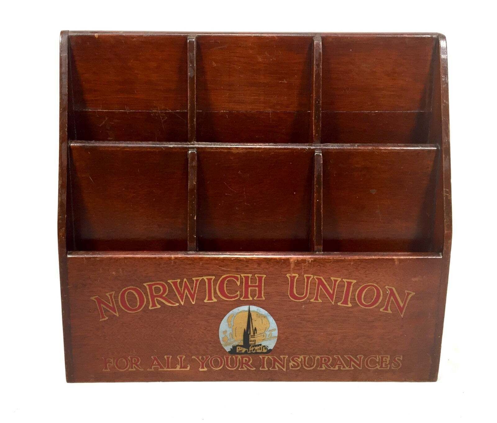 Antique Advertising Wooden Leaflet Holder For Norwich Union General Insurance photo vinterior