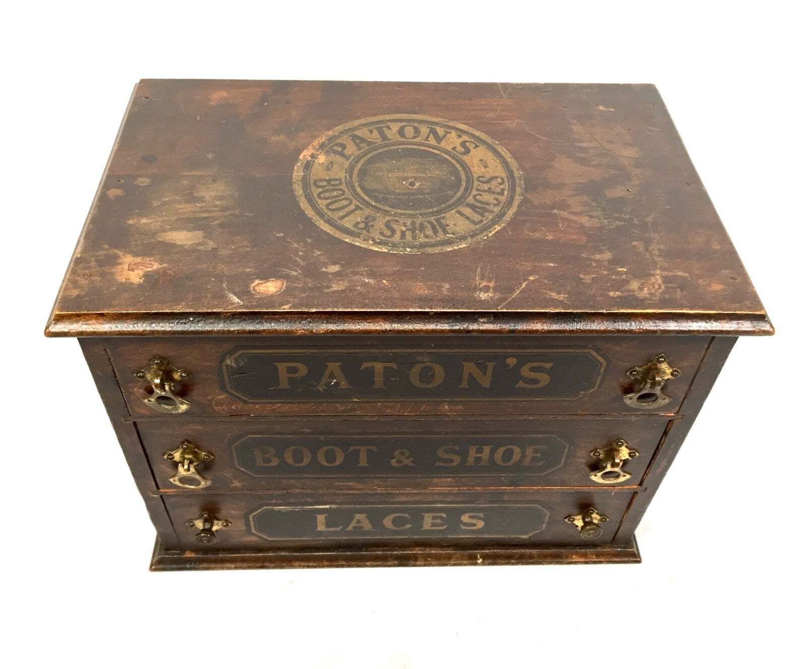 Antique Advertising Paton's Laces Haberdashery Shop Counter Drawers Cabinet