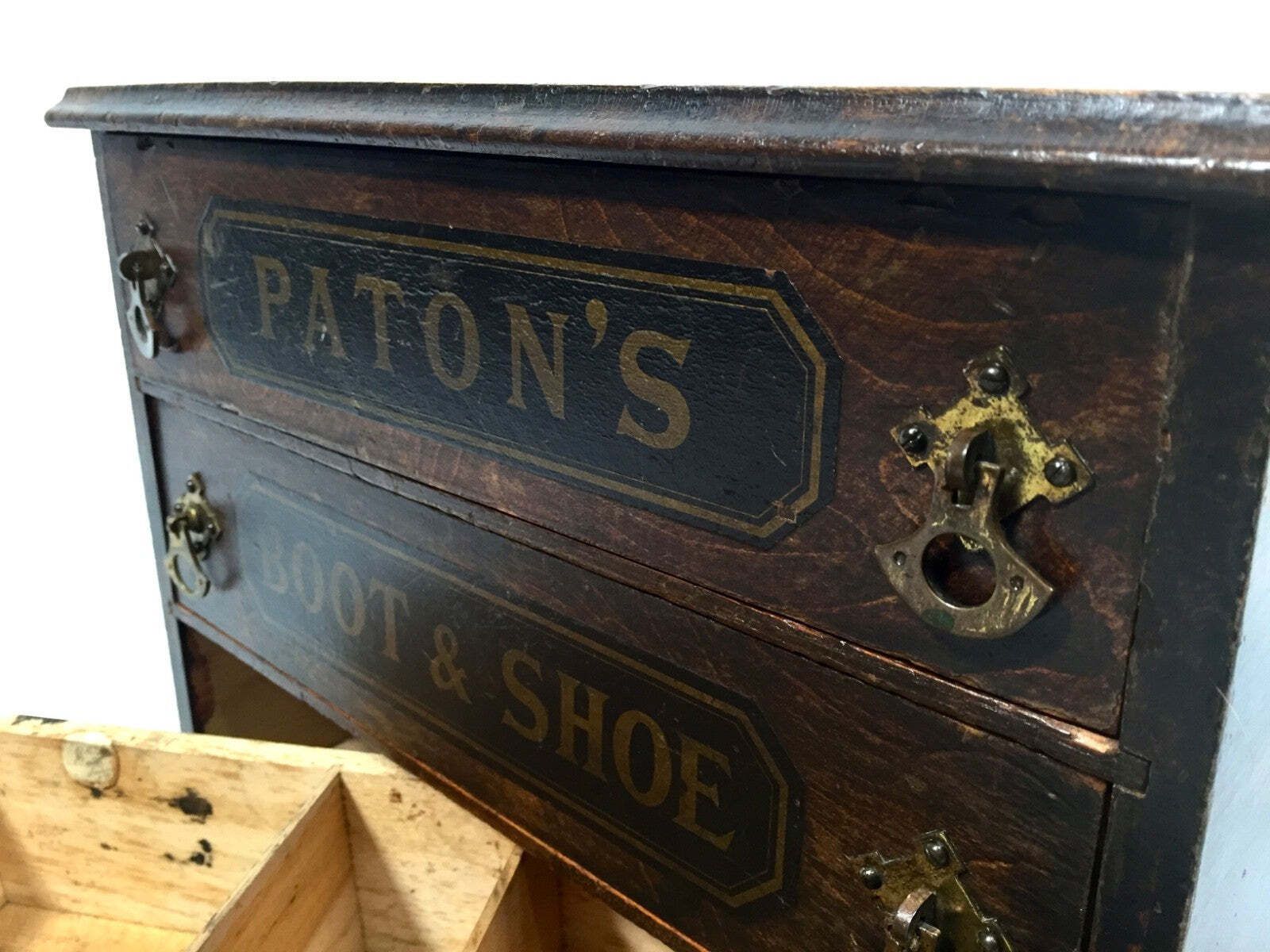 389.0 Antique Advertising Paton's Laces Haberdashery Shop Counter Drawers Cabinet photo