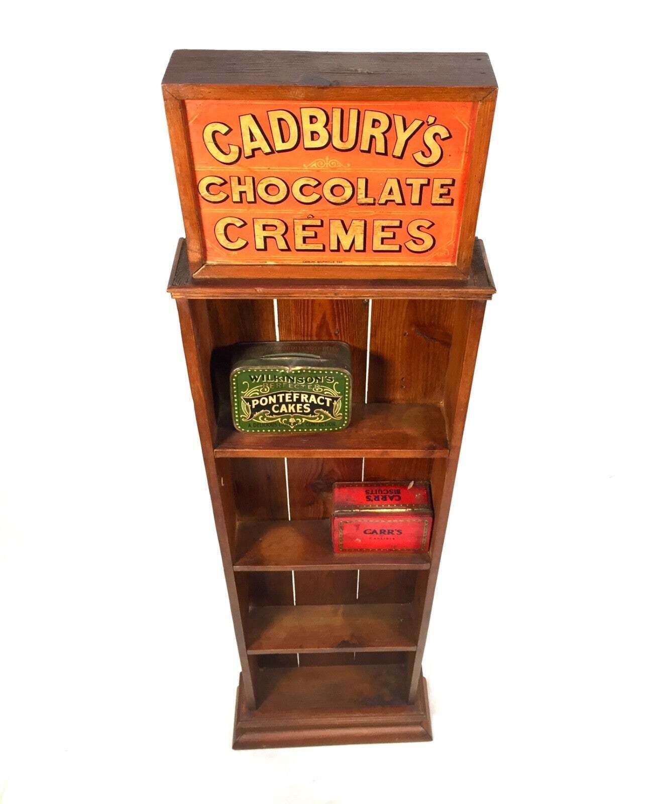 Antique Stained Pine Wooden Wall Shelf Unit With Cadbury's Chocolate Display Box photo furniture