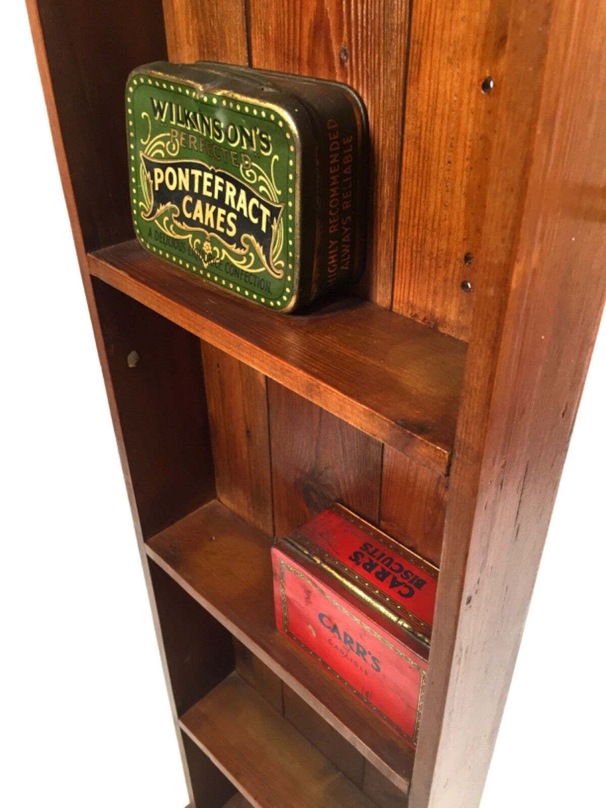 photo furniture Antique Stained Pine Wooden Wall Shelf Unit With Cadbury's Chocolate Display Box