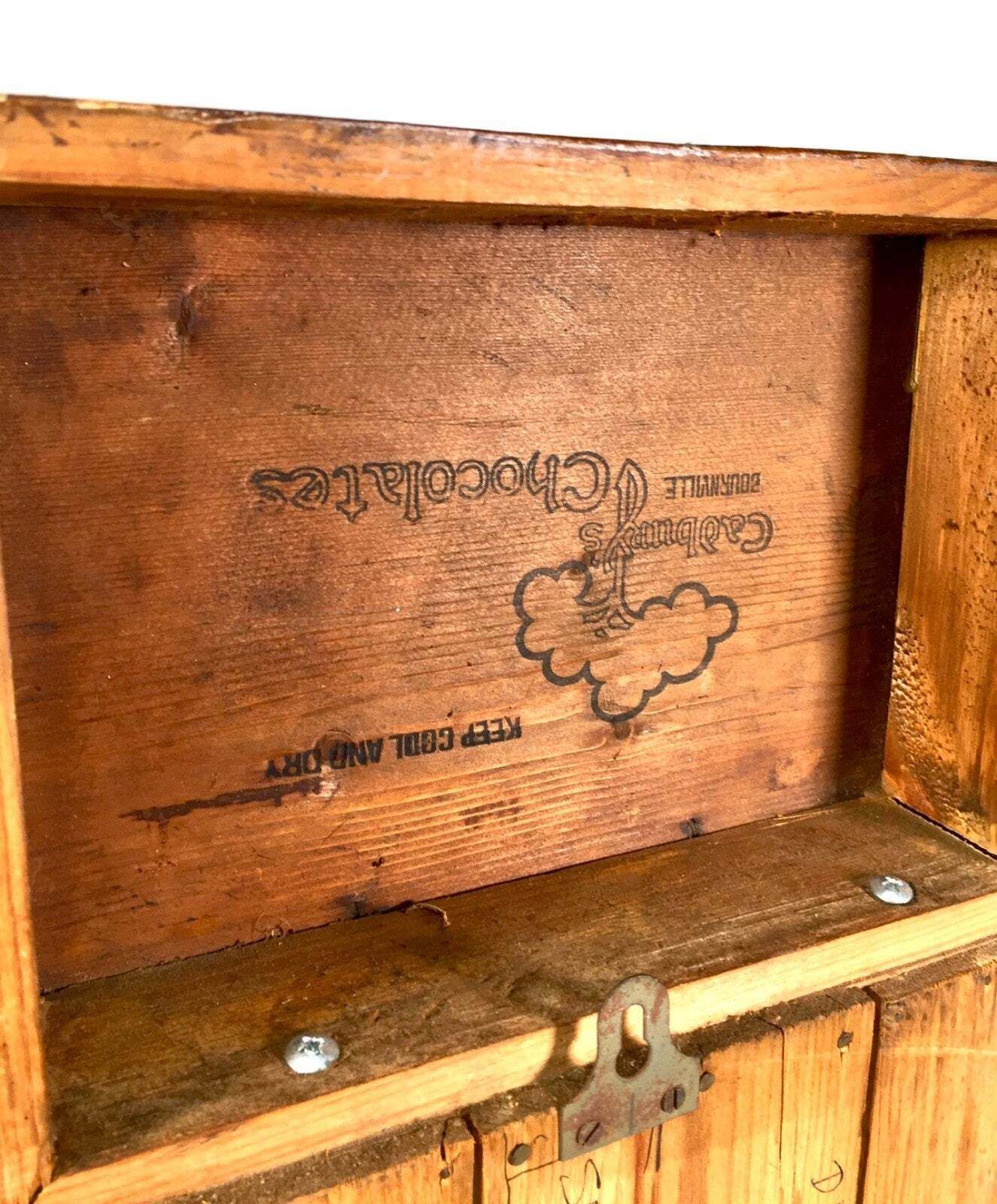 229.0 Antique Stained Pine Wooden Wall Shelf Unit With Cadbury's Chocolate Display Box photo