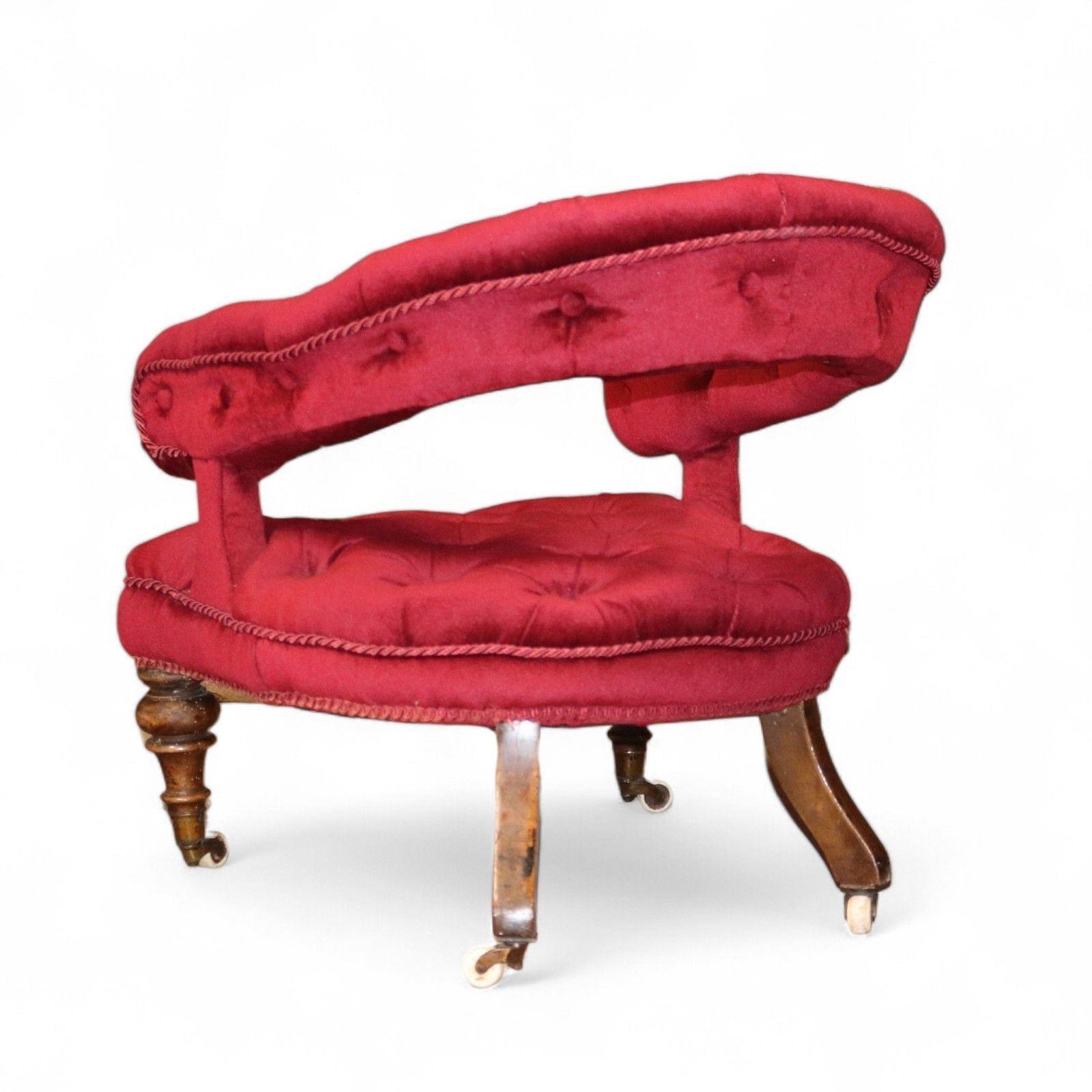 Victorian Deep Buttoned Velvet Low Chair With Cope & Collinson Castors C.1880 photo vintage