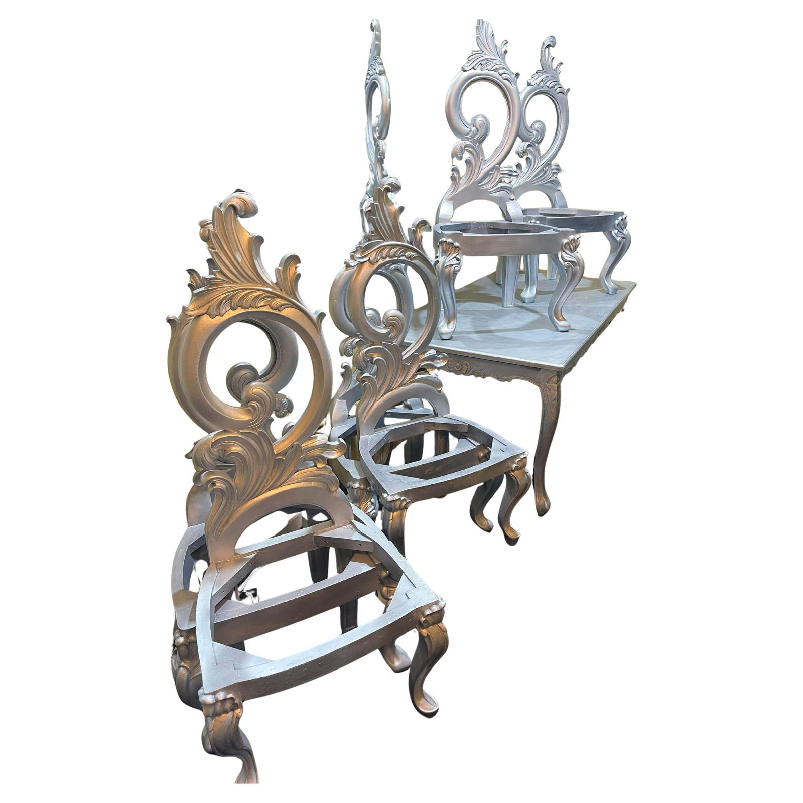 Harrison & Gil Style Silver Gilt Carved Dining Table And Six Chairs
