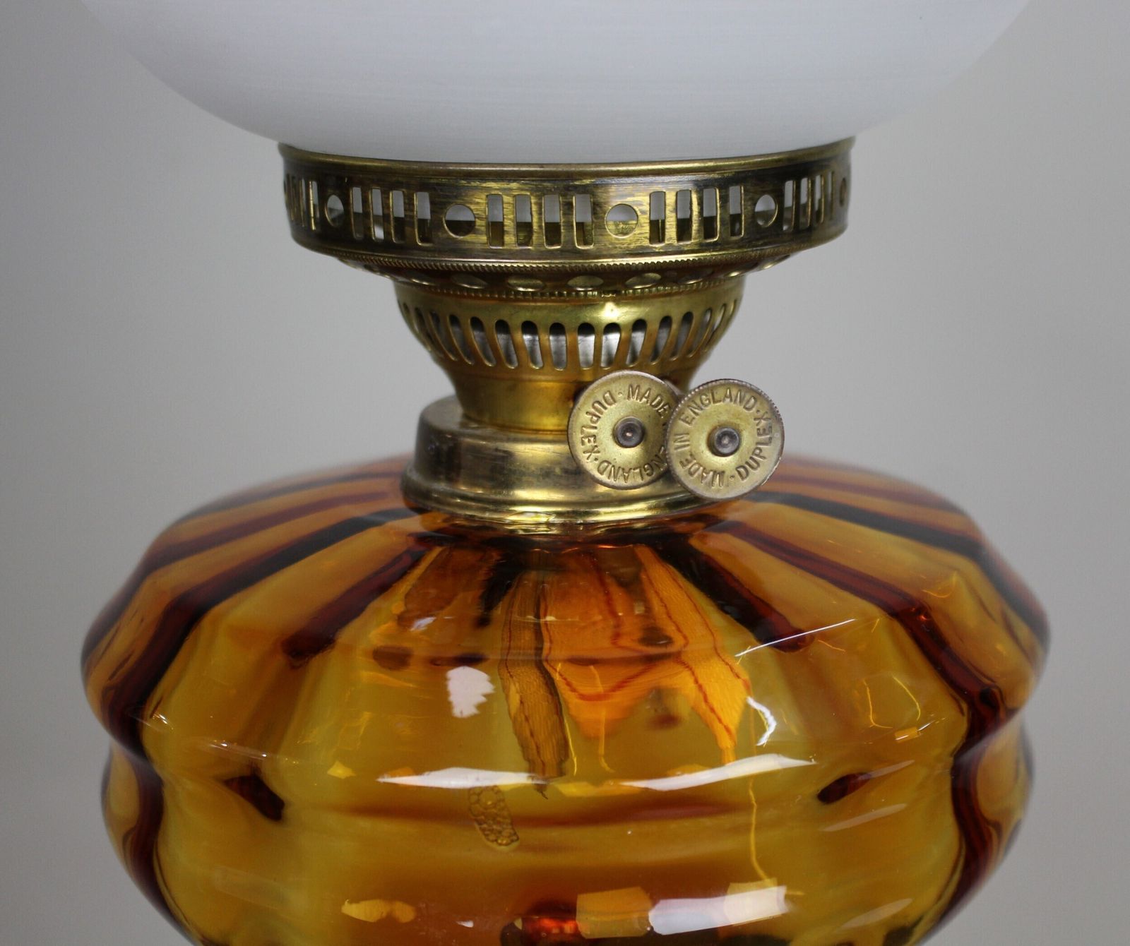 photo furniture Victorian Brass Oil Lamp With Amber Glass Font