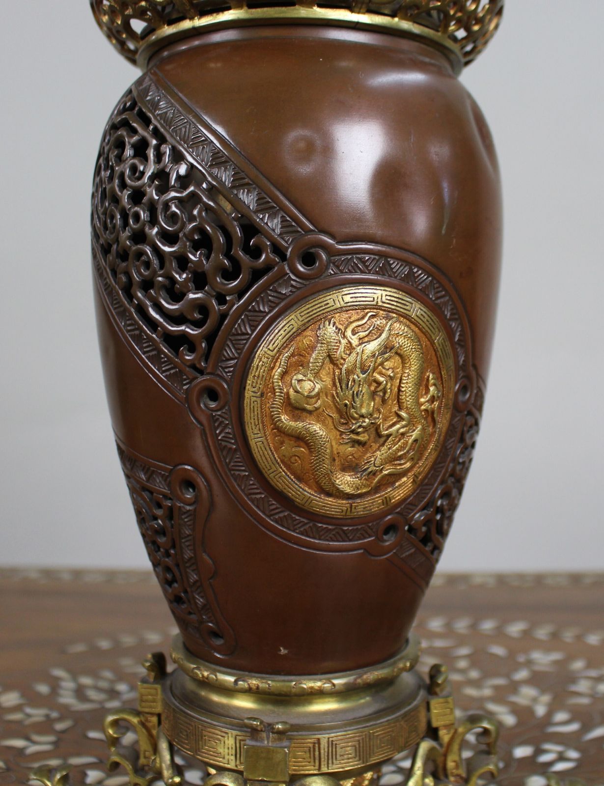 Meiji Period Japanese Bronze Oil Lamp C.1900 photo furniture