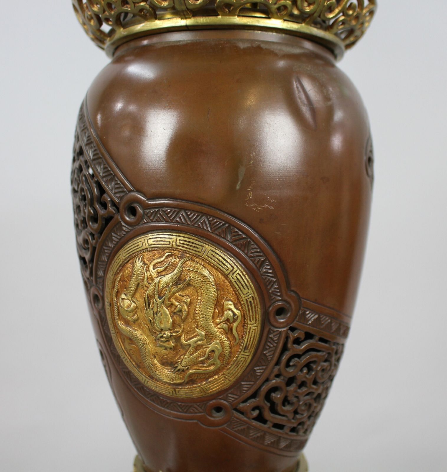 photo for sale Meiji Period Japanese Bronze Oil Lamp C.1900