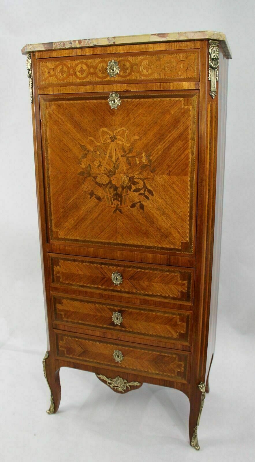 19th C. French Marble Topped Inlaid Escritoire photo for sale