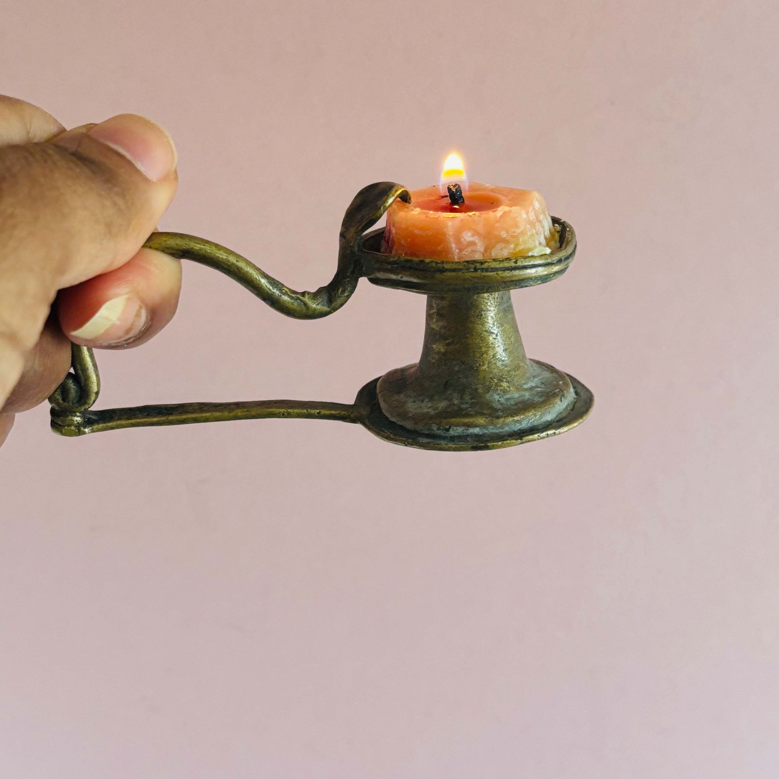 Lighting Rare Antique Sacred Brass Oil Lamp photo