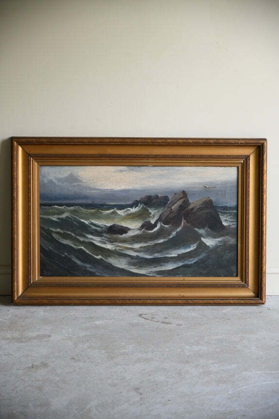 Dramatic Coastal Oil Painting, Early 20th Century