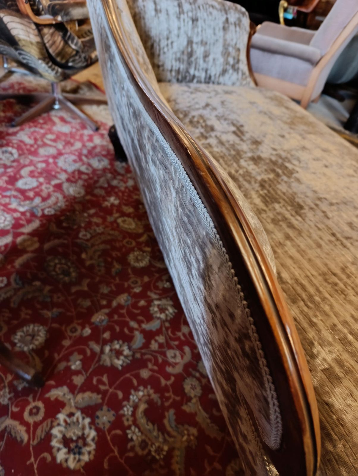 Victorian Walnut Chaise Longue Newly Upholstered In Chenille photo for sale