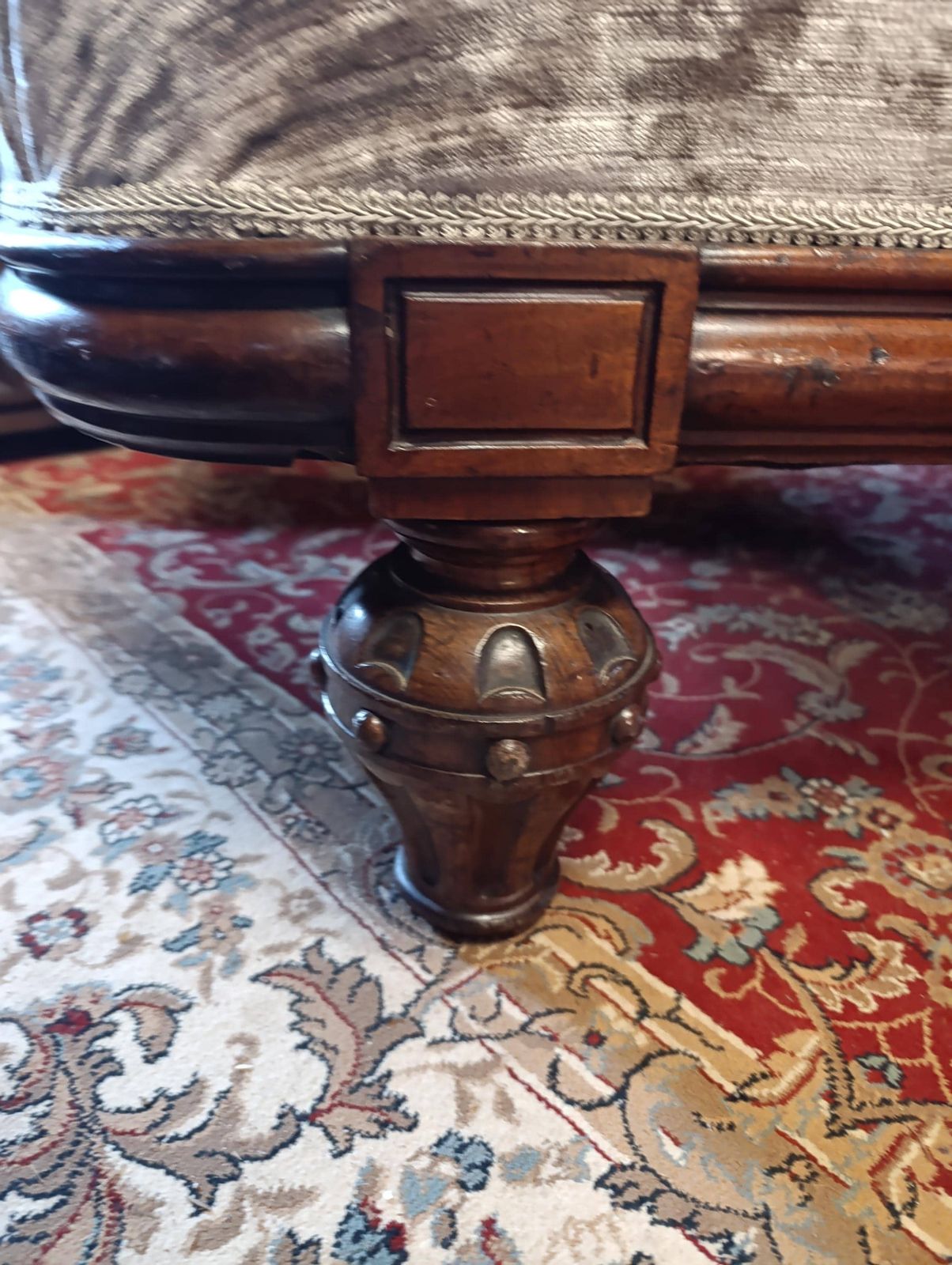 Victorian Walnut Chaise Longue Newly Upholstered In Chenille photo 1095.0
