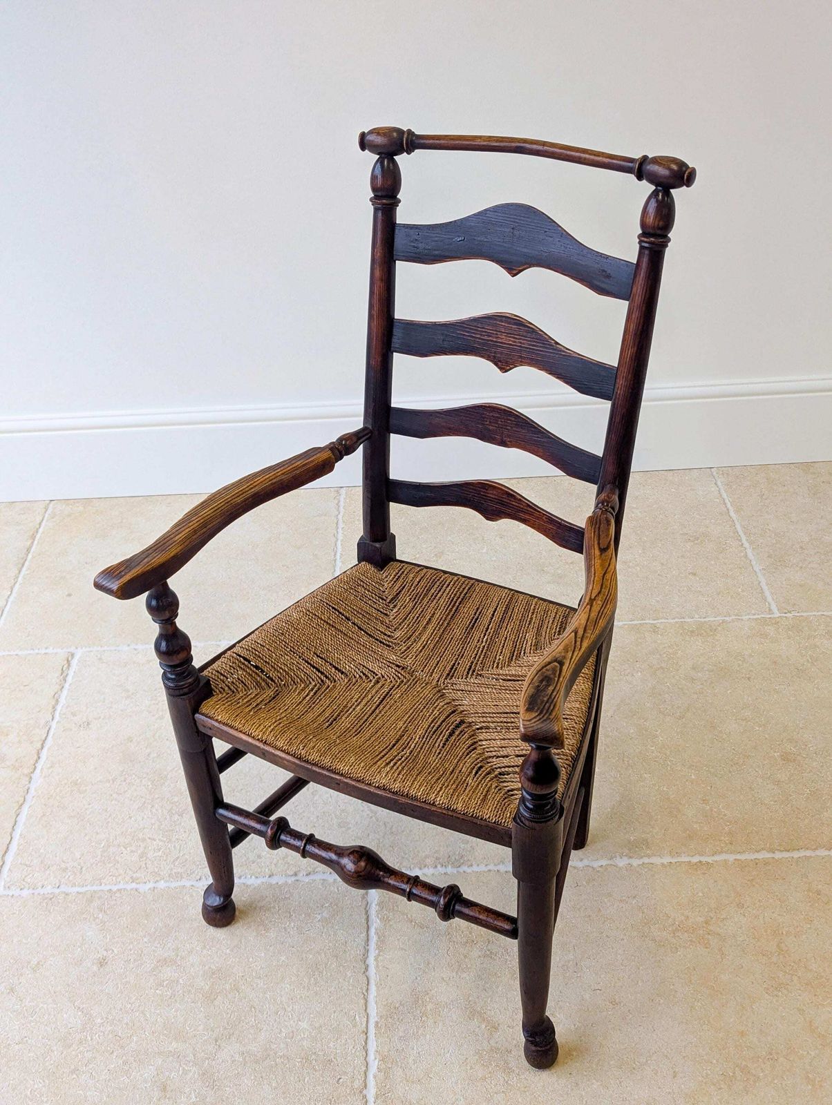 Antique Victorian Country Ash Ladderback Armchair C.1890 photo for sale