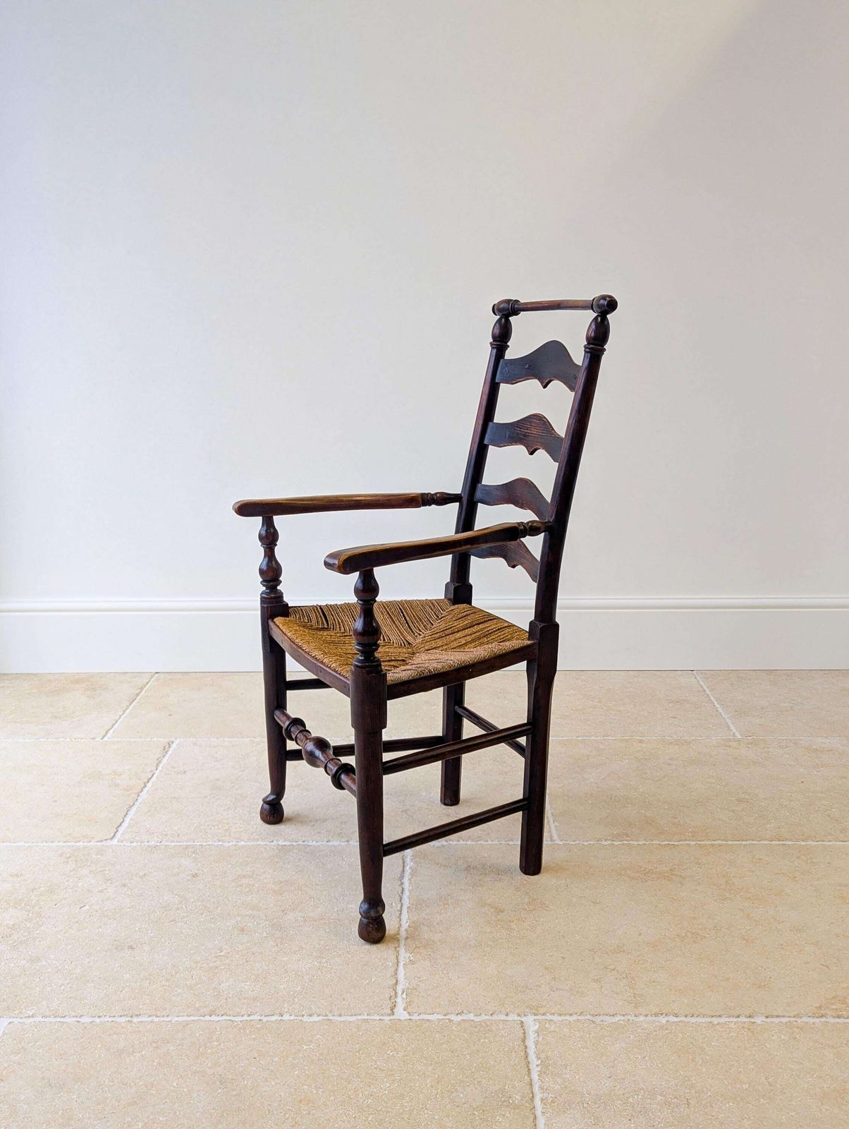 Antique Victorian Country Ash Ladderback Armchair C.1890 photo vintage