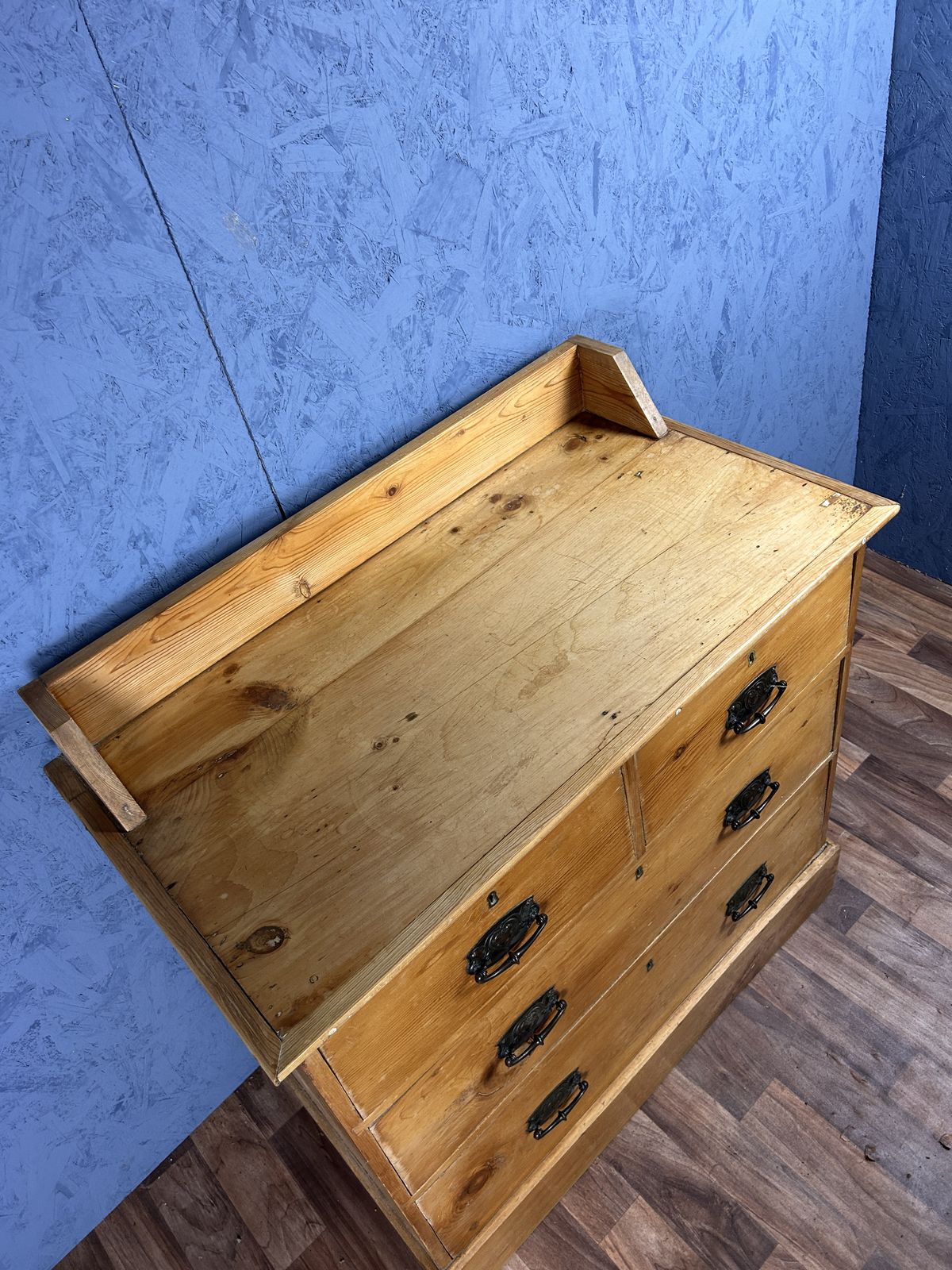 Antique Victorian Pine Chest Of Drawers With Art Nouveau Drop Handles photo for sale
