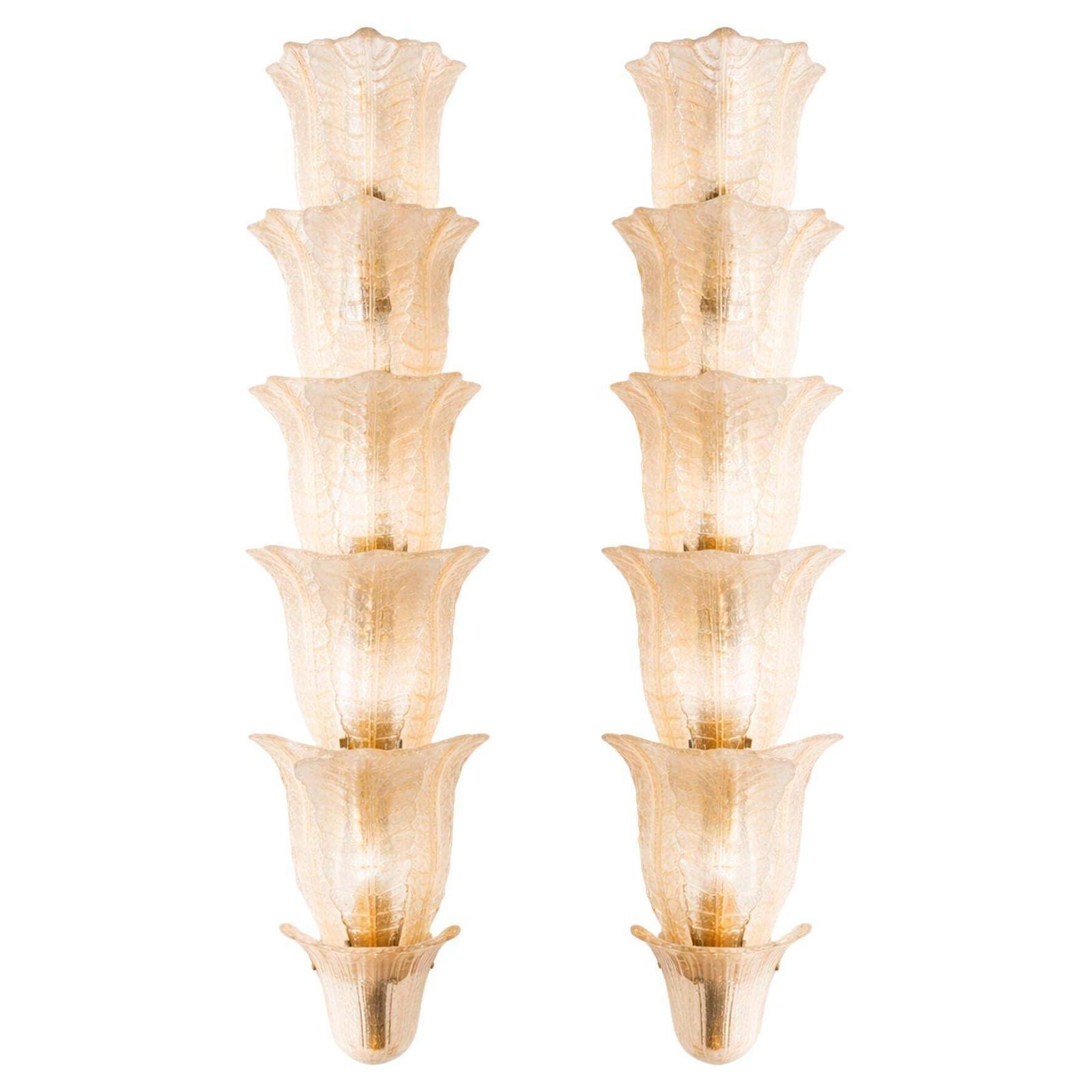 Mid Century Modern Floral Translucent Murano Glass Pair Of Italian Sconces