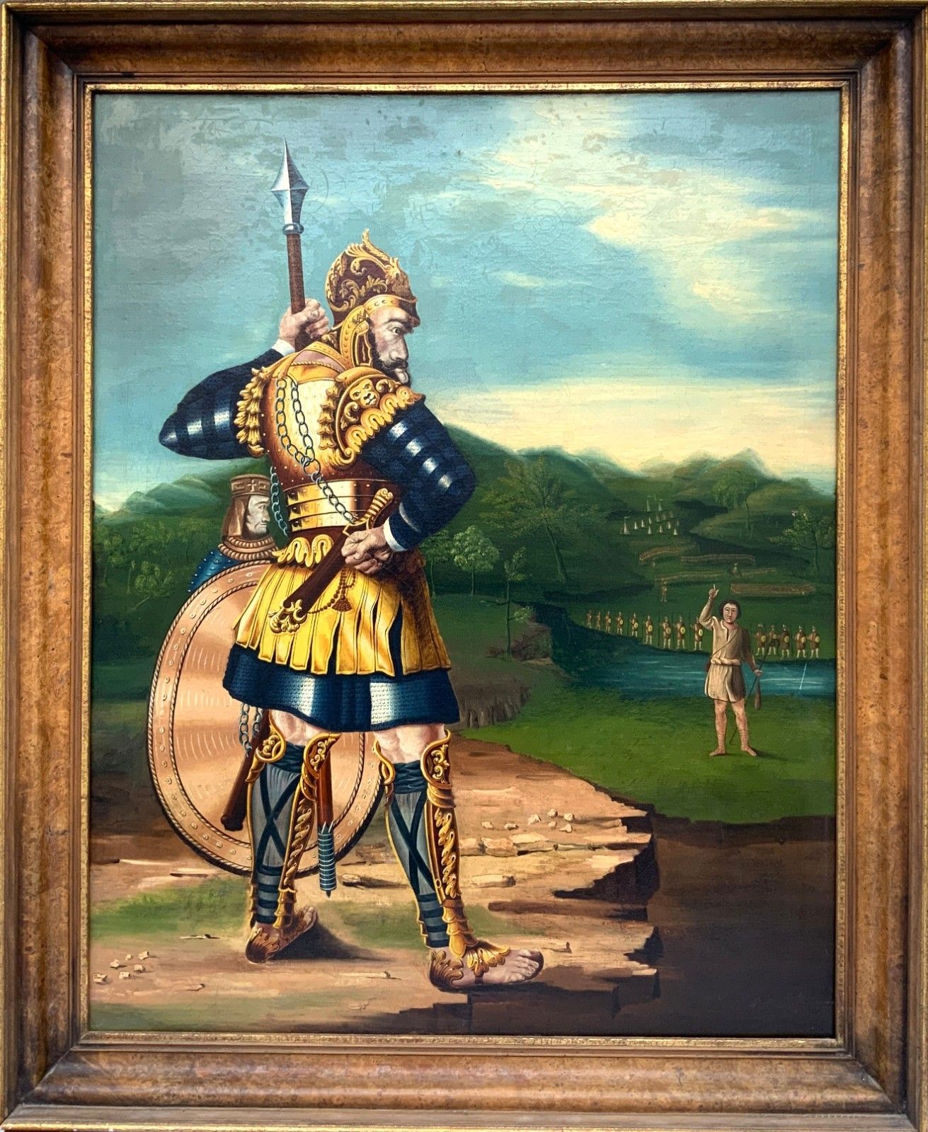 Large Portrait Painting David & Goliath Early 20th Century Antique Oil On Canvas