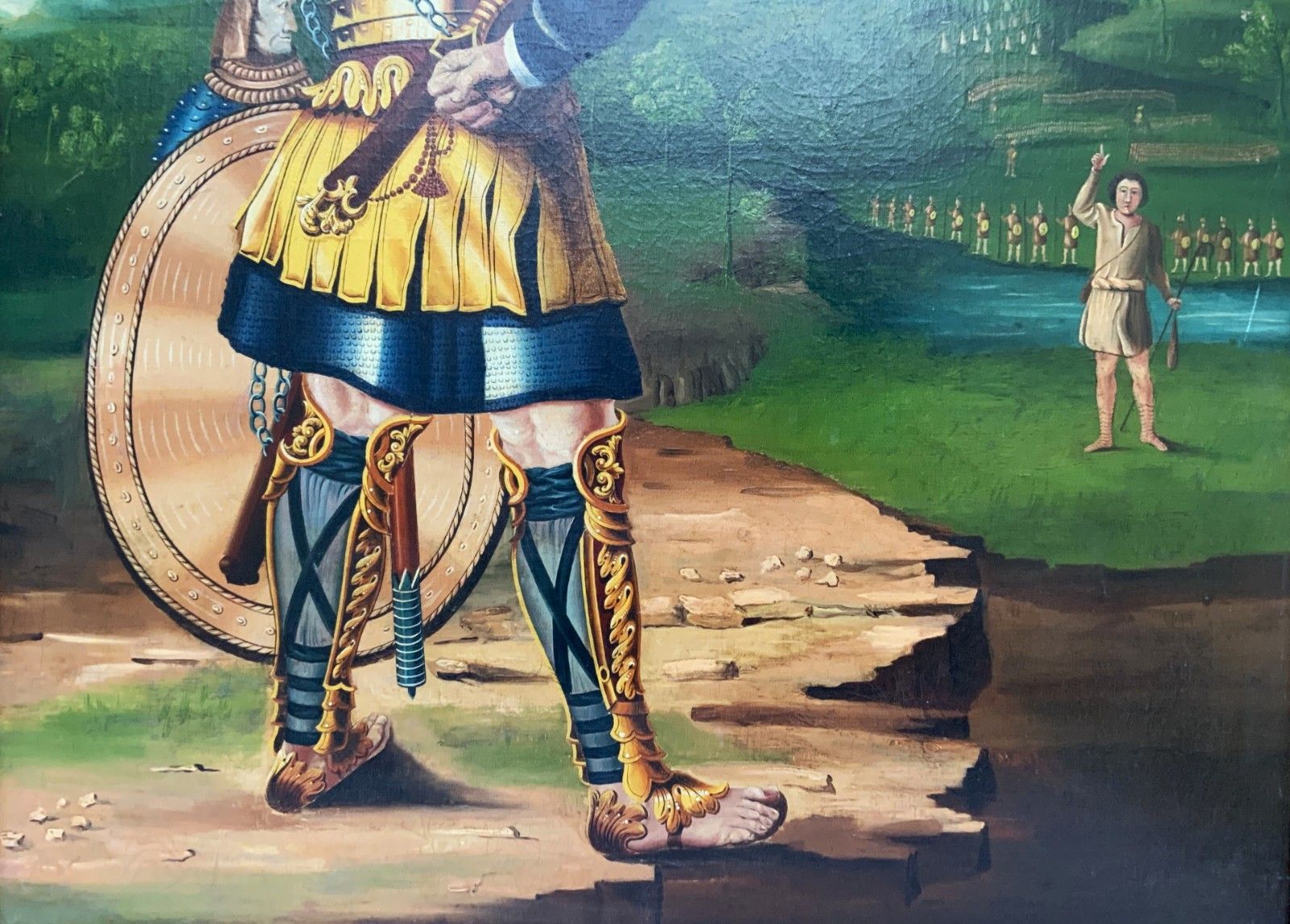 Large Portrait Painting David & Goliath Early 20th Century Antique Oil On Canvas photo buy