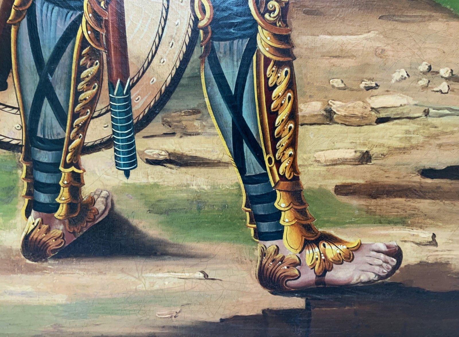photo vinterior Large Portrait Painting David & Goliath Early 20th Century Antique Oil On Canvas