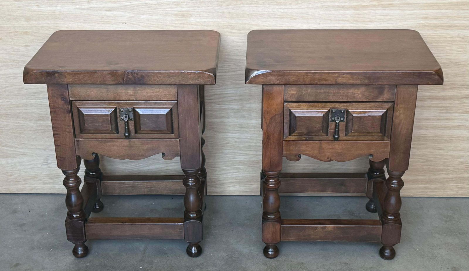 20th Century Spanish Nightstands With Drawer And Iron Hardware photo for sale
