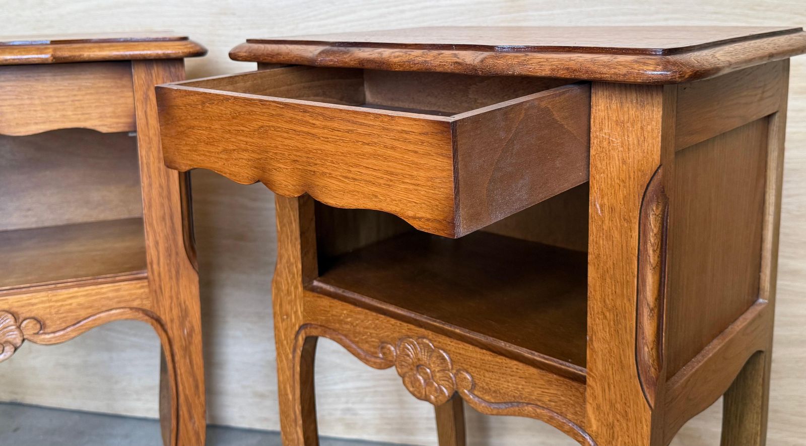 20th Oak Nightstands Tables With Drawer And Open Shelf, 1940 photo 1734.0