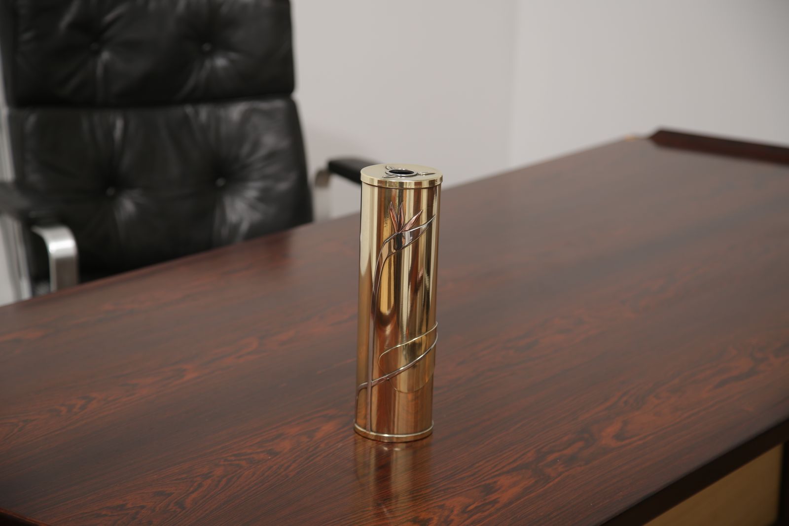 Art Deco Revival Brass Cylindrical Vase By Dara International, Chicago, 1983 photo vinterior