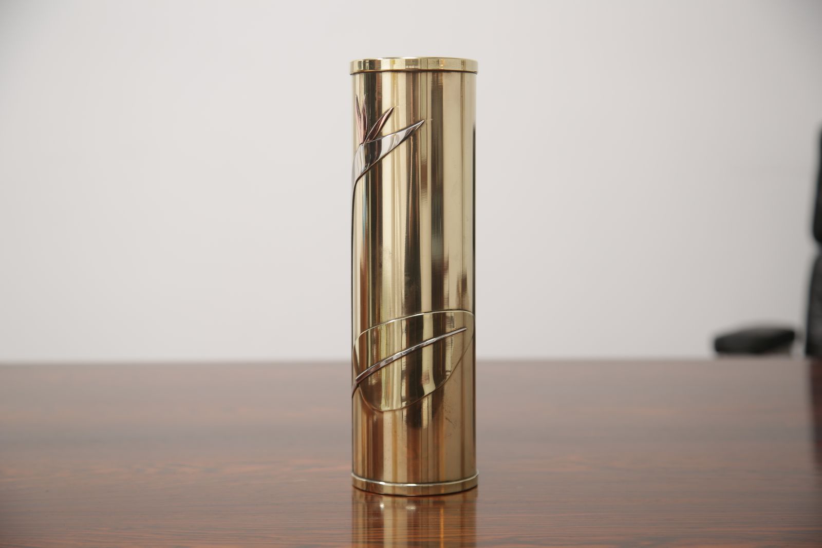 photo furniture Art Deco Revival Brass Cylindrical Vase By Dara International, Chicago, 1983