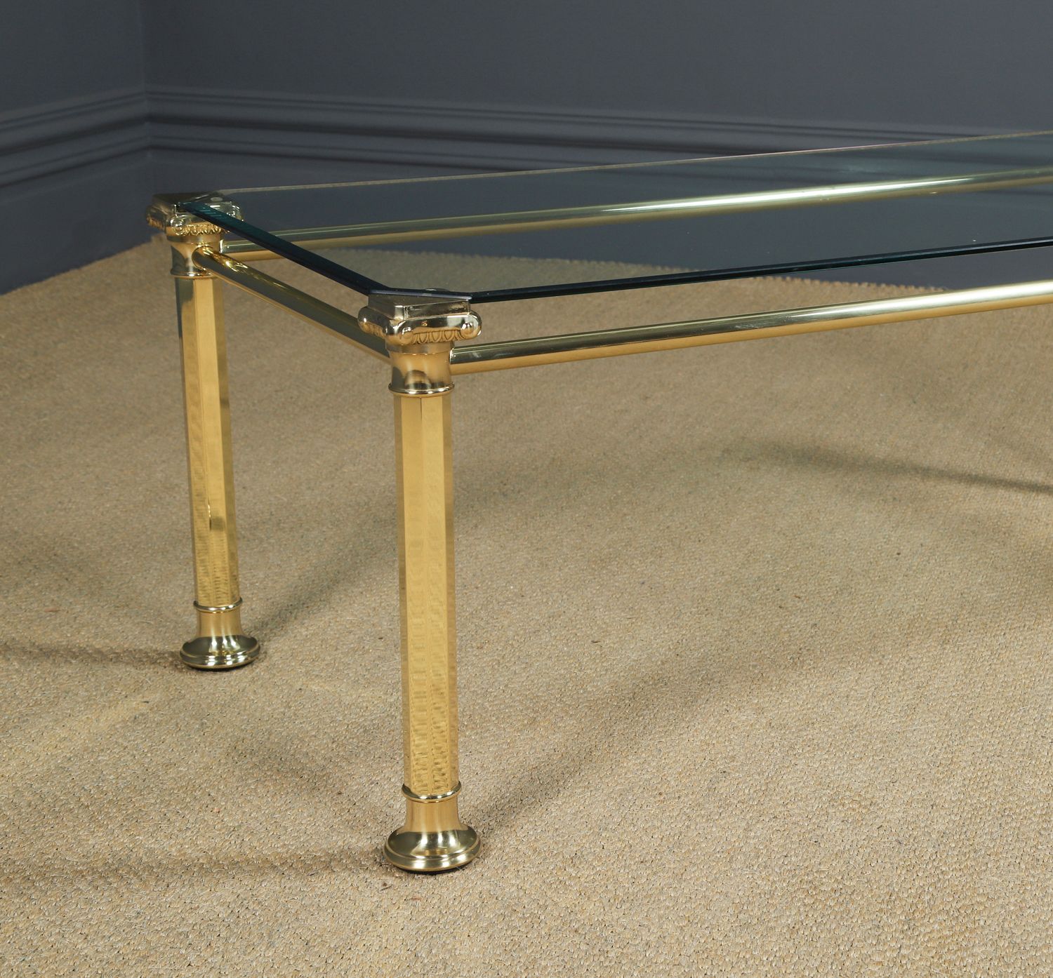 English Georgian Style Brass & Glass Occasional Rectangular Coffee Table(circa 1970) photo Furniture