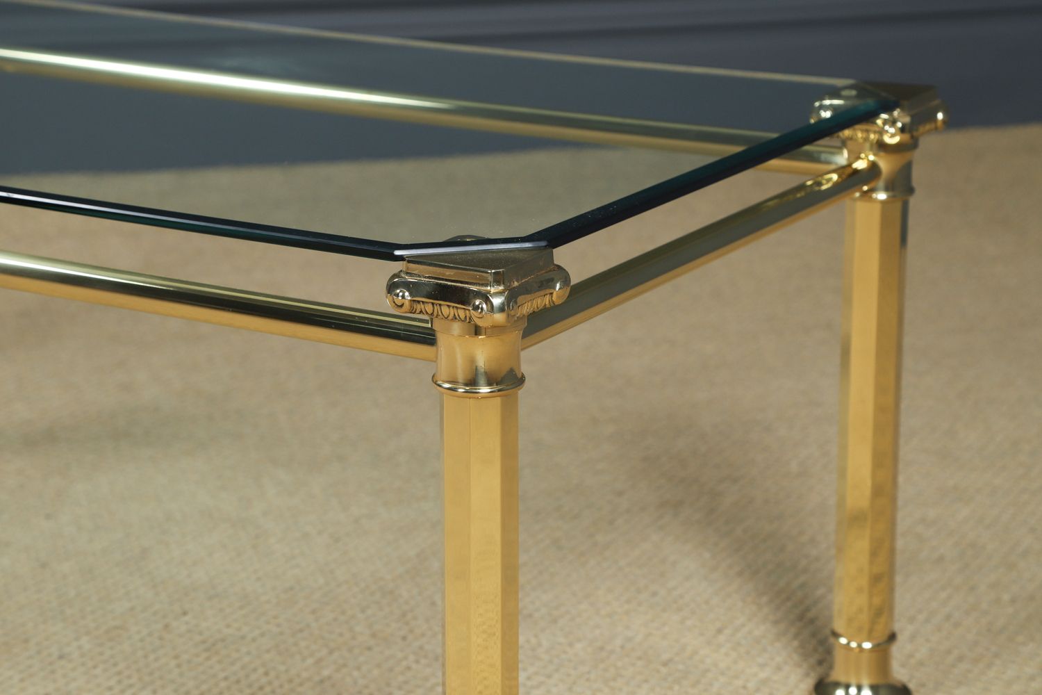 Furniture English Georgian Style Brass & Glass Occasional Rectangular Coffee Table(circa 1970) photo