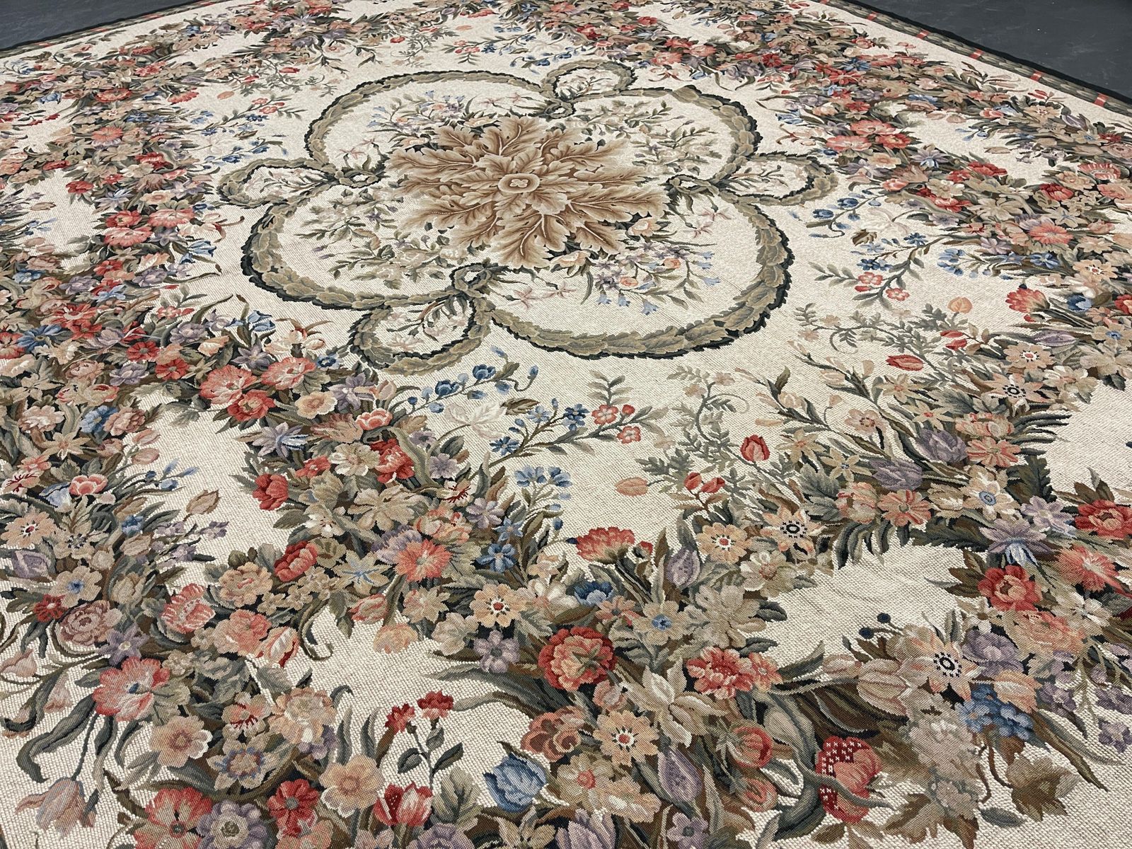 Traditional Carpet Floral Aubusson Rug Magnificent Handwoven Wool Needlepoint photo for sale