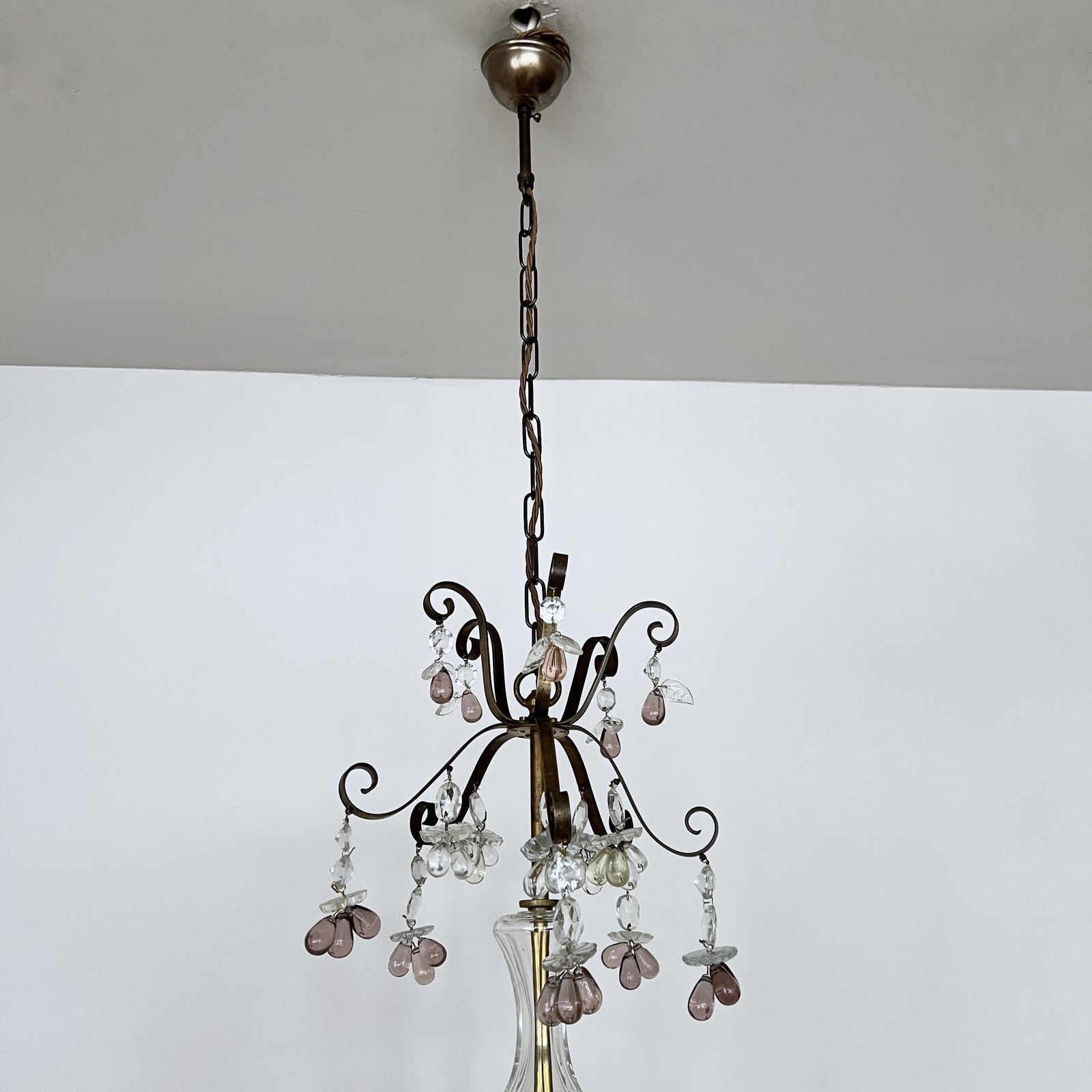 Decorative French Glass Chandelier With Unique Amethyst Crystal Drops photo Lighting