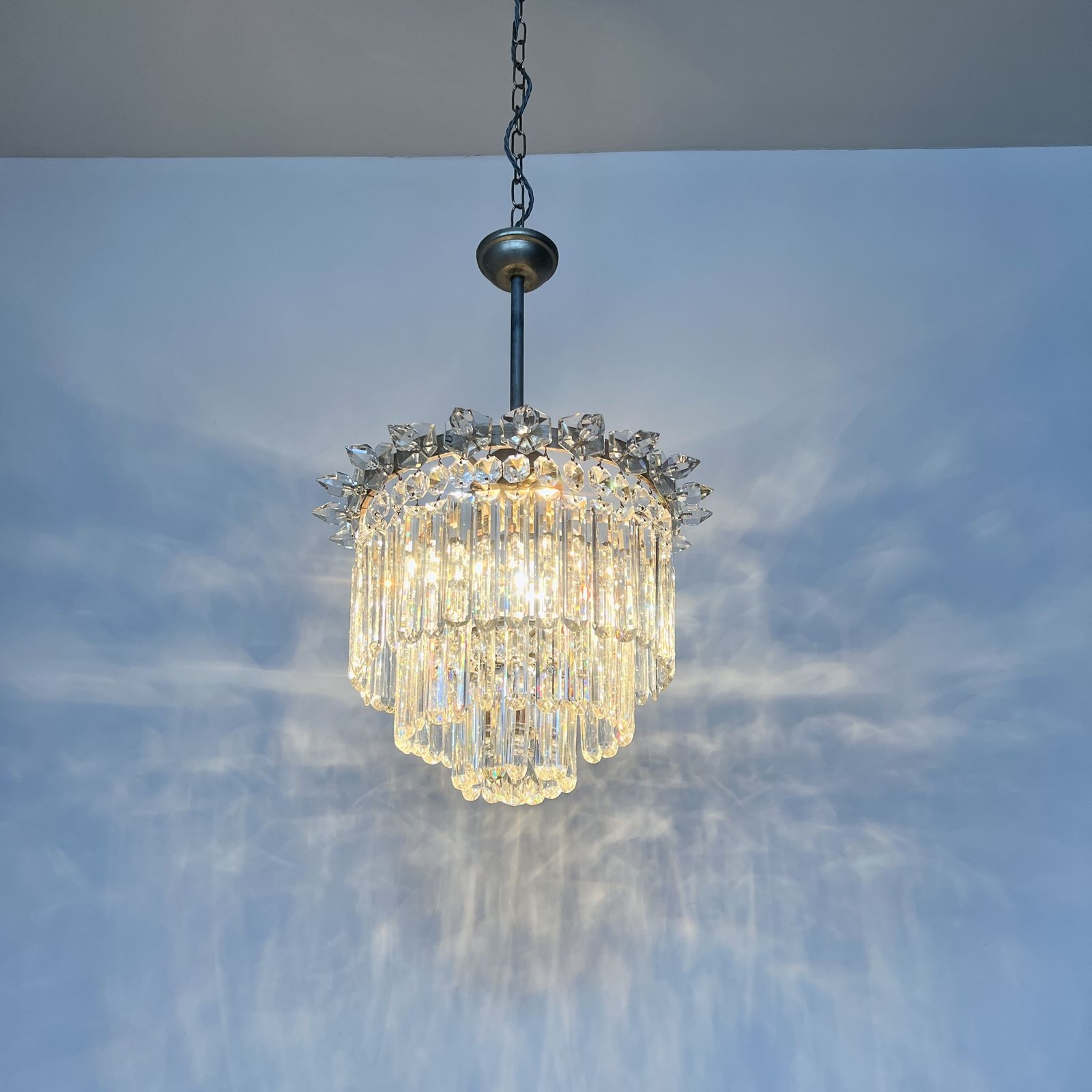 photo for sale Early 20th Century English Crystal Waterfall Chandelier