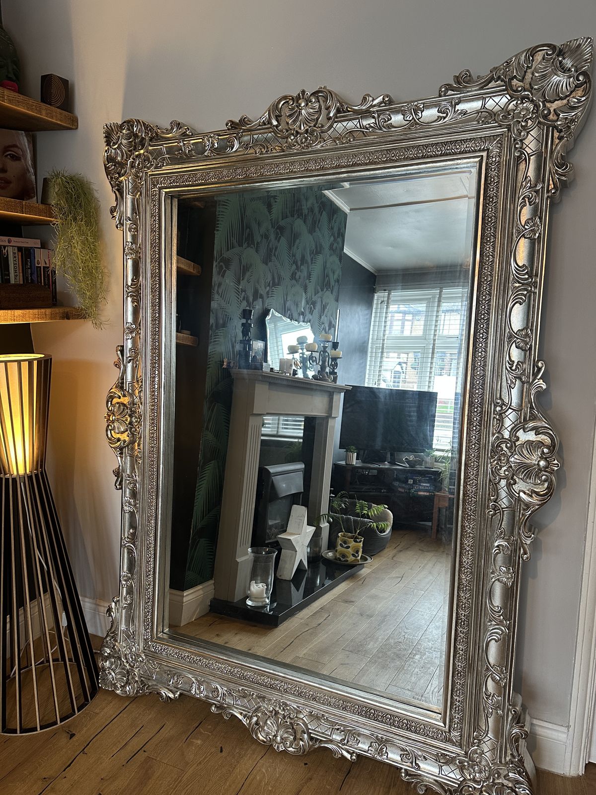 Extra Large Statement Silver Ornate Leaner Floor Mirror 190cm X 140cm photo furniture