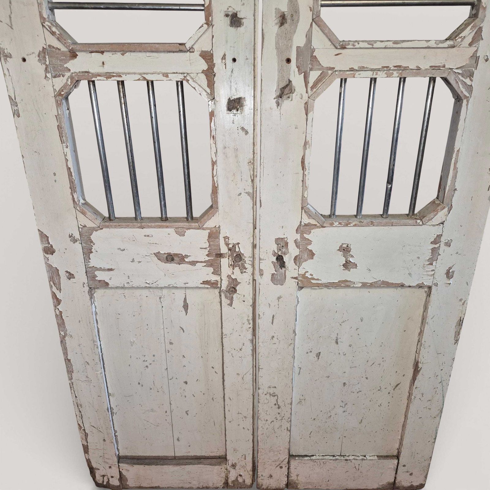 photo furniture Antique Indian Jali Doors Pair 189cm | Reclaimed Teak Panels With Steel Bars | Architectural Salvage Feature Doors